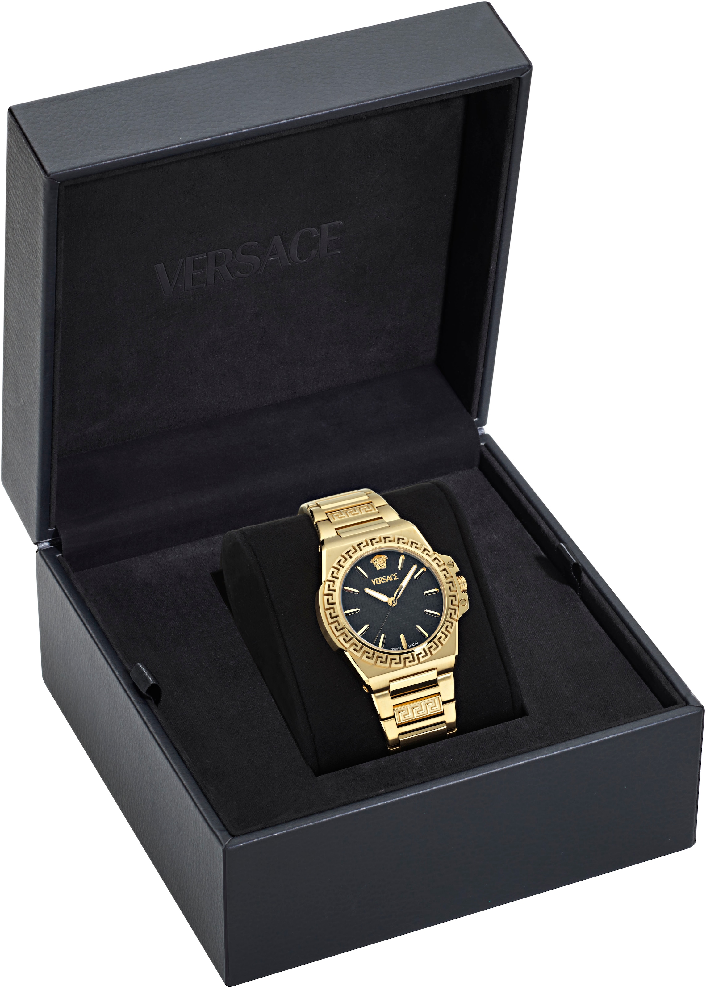 Versace Quarzuhr »GRECA REACTION LADY«, Armbanduhr, Damenuhr, Swiss Made, Edelstahlarmband, analog