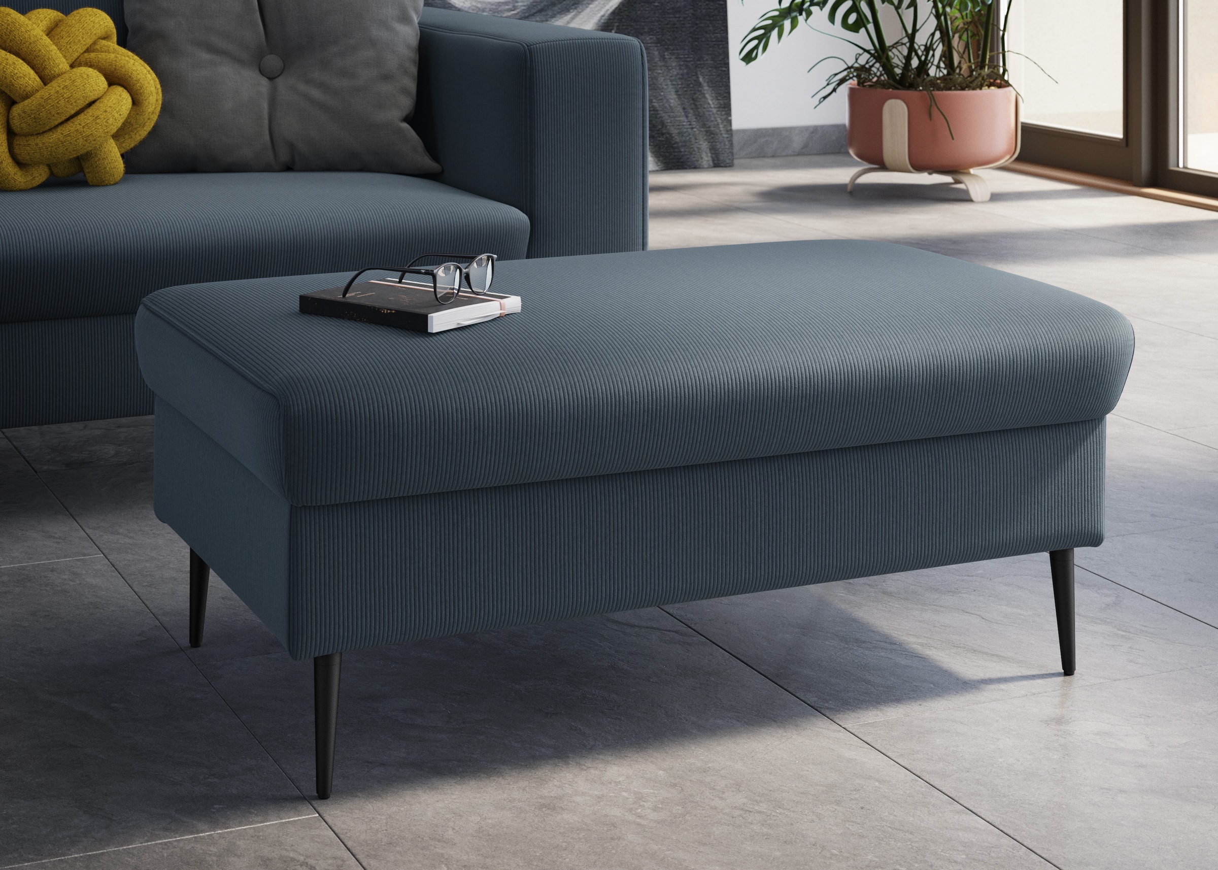 DOMO collection Sitzhocker "Modica" Auch in Cord, Fußhöhe passend für gängige Saugroboter