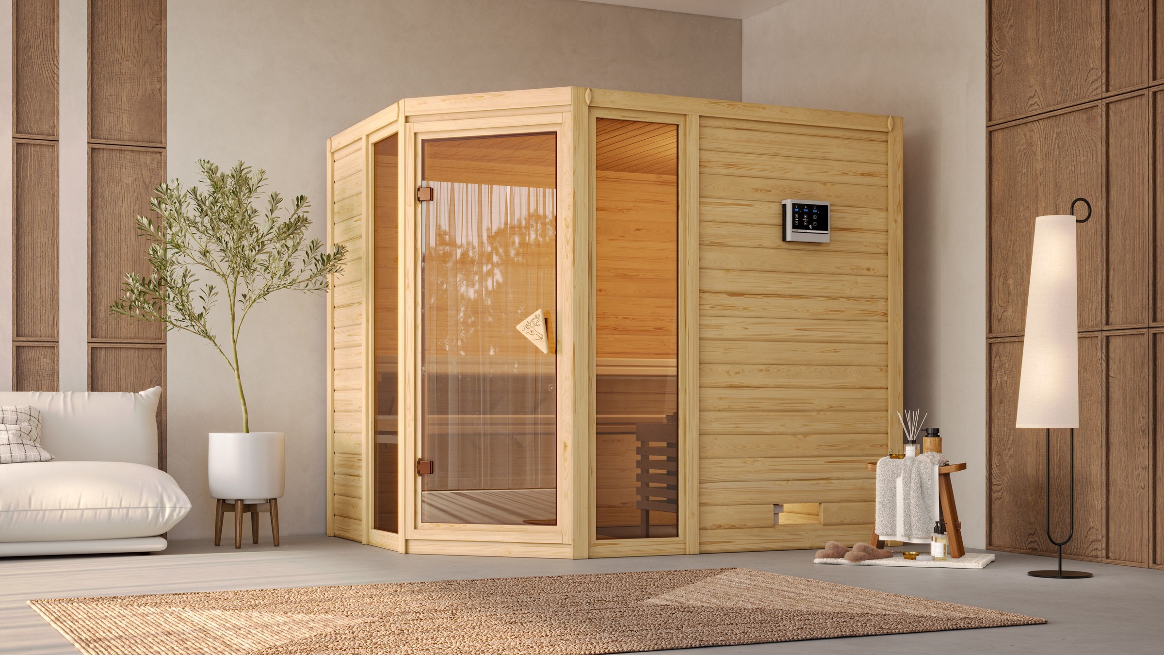 KARIBU Sauna "Sina 3", Saunaofen, externe Steuerung, 9 kW, beige, Saunen, 9-kW-Ofen mit externer Steuerung