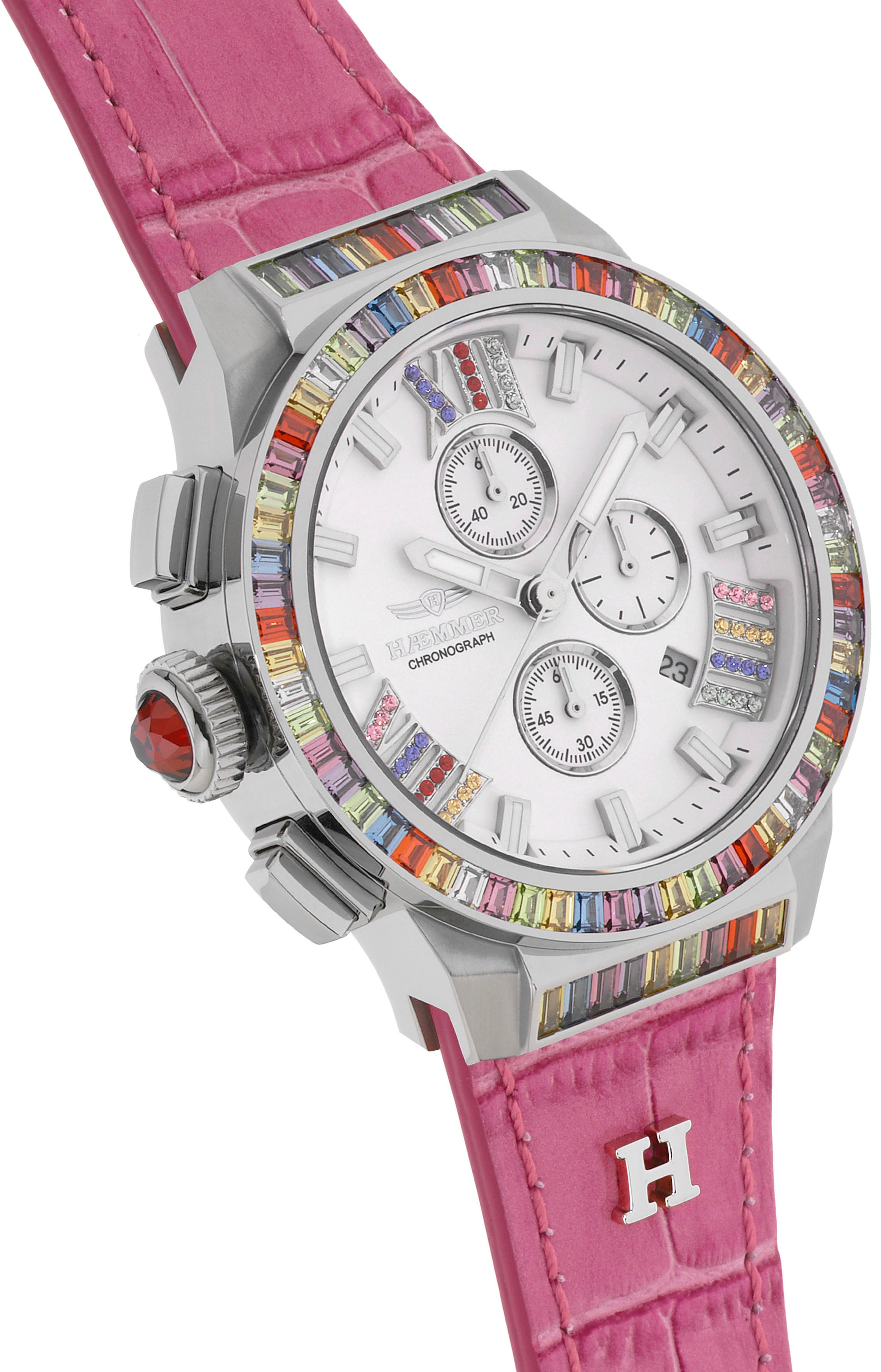 HAEMMER GERMANY Chronograph »GLORIOUS«, Quarzuhr, Damenuhr, Datum, Stoppfunktion, Saphirglas, Lederarmband