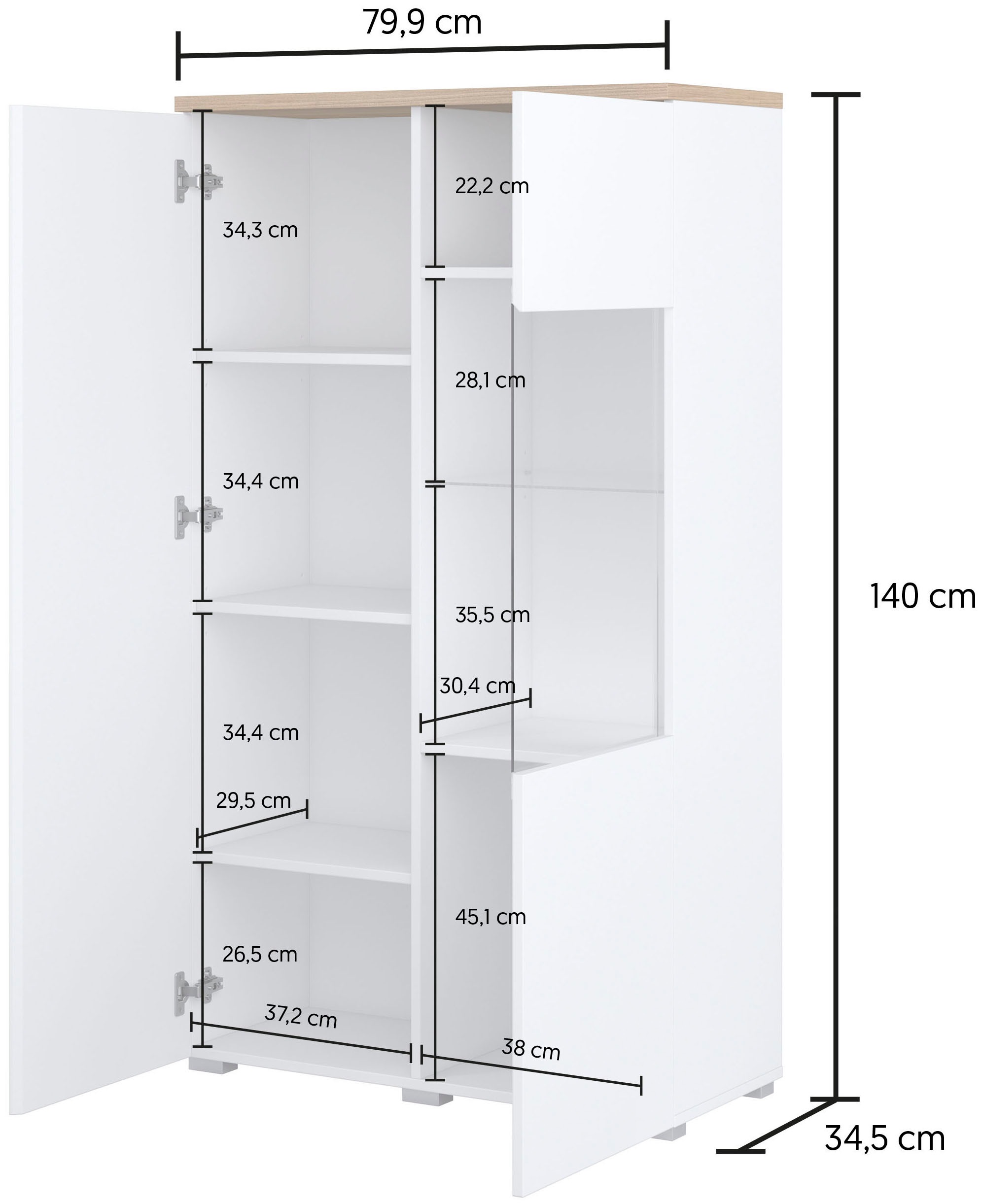 INOSIGN Vitrine »Modo, Breite 80 cm, moderner griffloser Vitrineschrank«, Vitrine mit viel Stauraum, Einlegeböden verstellbar, Glastür