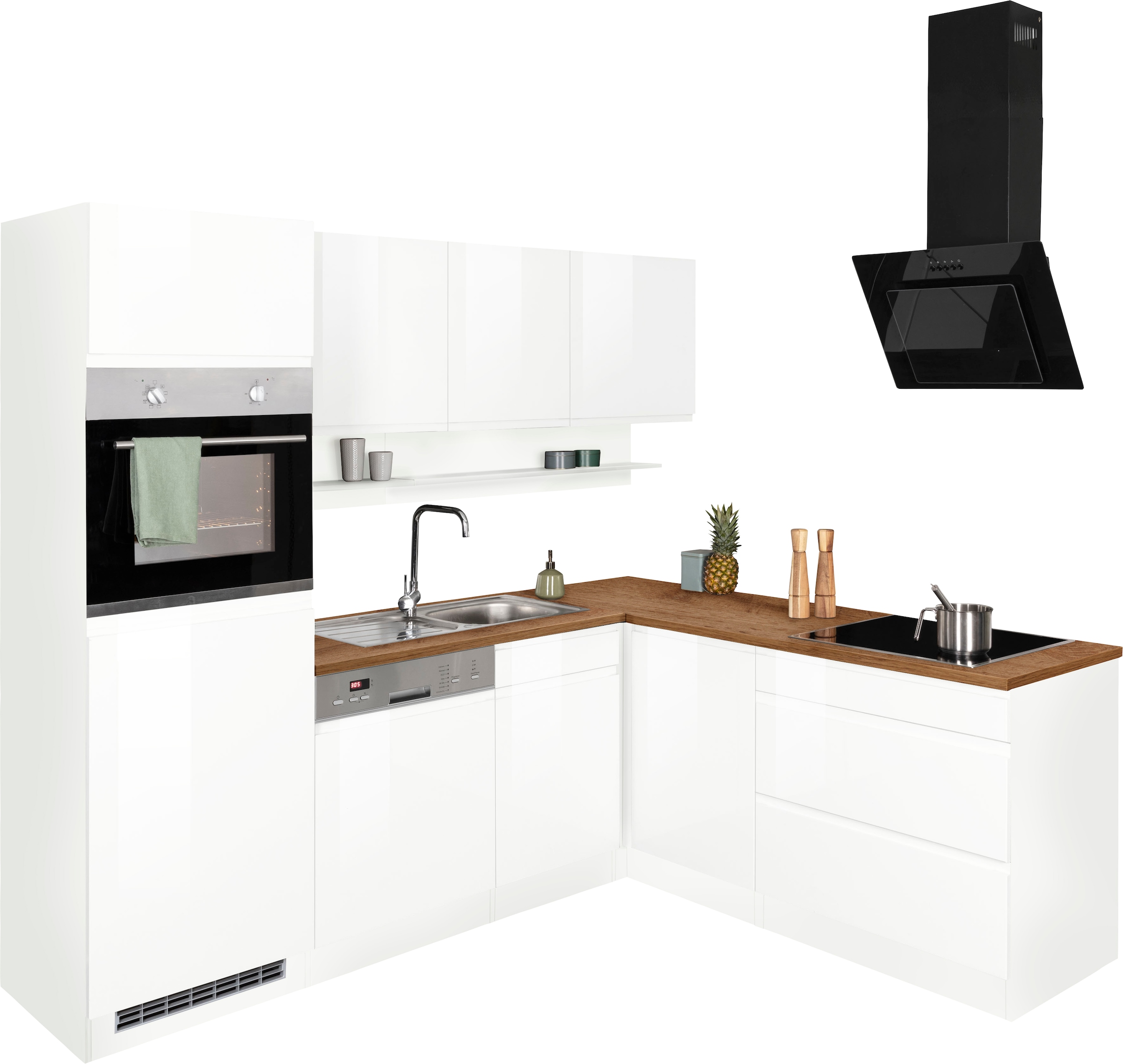 KOCHSTATION "KS-Virginia,neu in verbesserter Ausführung" Arbeitsplatte 38 mm stark, Stauraum, Softclose, Stellbreite 230/190 cm, Soft-Close, ohne E-Geräte