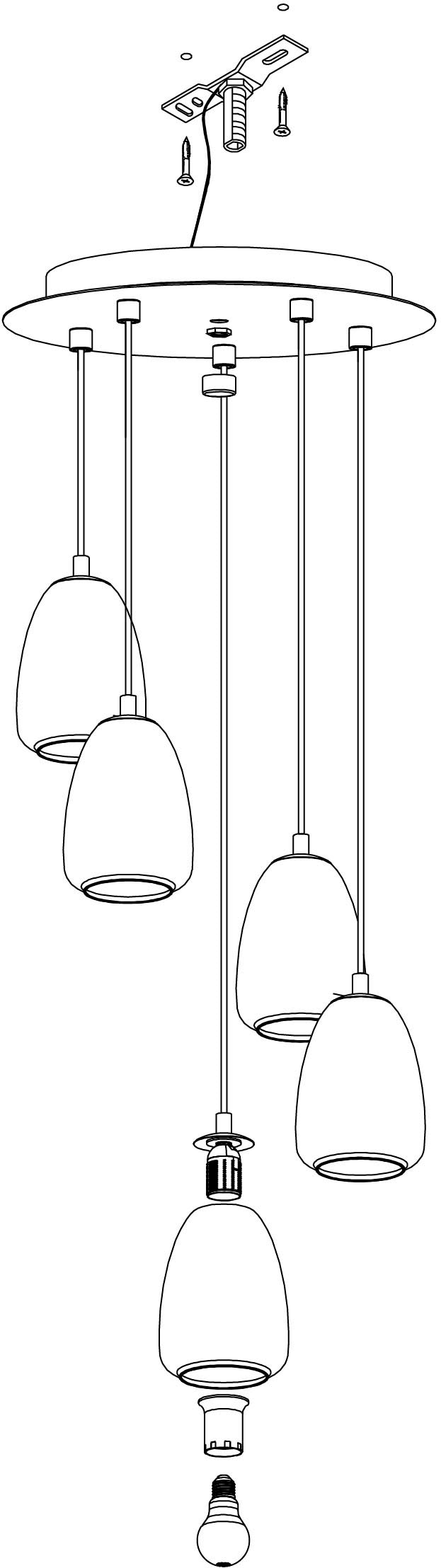 »ALOBRASE«, | EGLO / 5 BAUR Hängeleuchte Küche / cm / Esstischlampe H150 x Pendellampe Ø54 / flammig-flammig, chrom