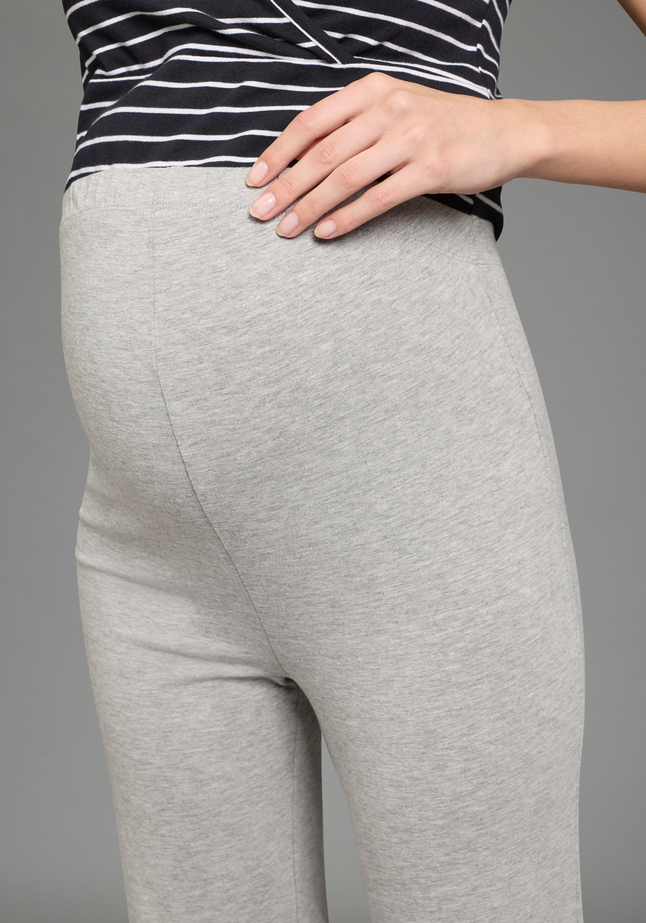 Umstandsleggings NEUN MONATE "2er Pack Umstands-Leggings boot cut", Damen, Gr. 44/46, N-Gr, schwarz, graumeliert, Single Jersey, Obermaterial: 95% Baumwolle, 5% Elasthan. Obermaterial Melange: 85% Baumwolle, 10% Viskose, 5% Elasthan, unifarben, Basic, boo 3