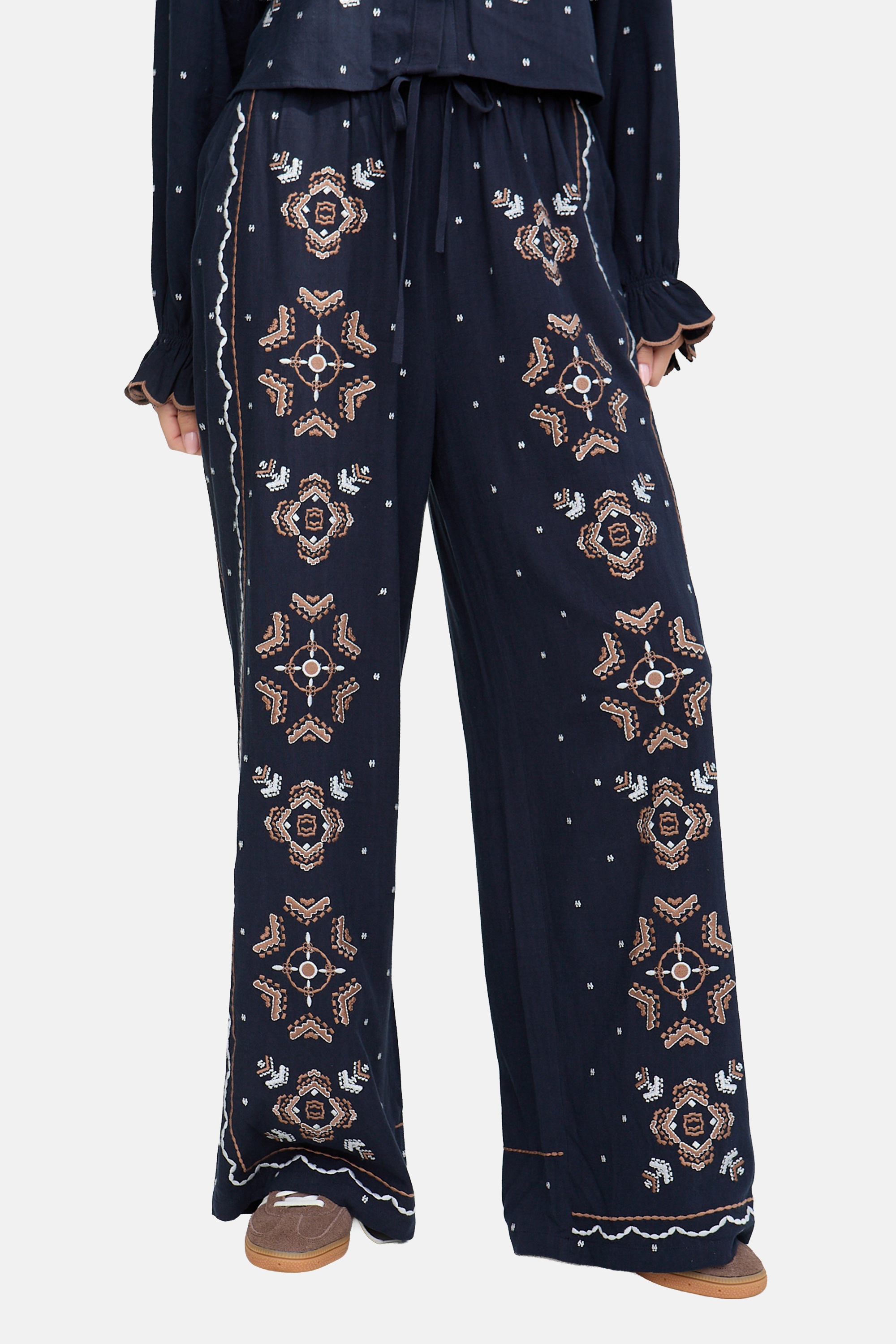 RAFFYA Jerseyhose "Penny Wide Leg Embroidered Trouser Damen" günstig online kaufen