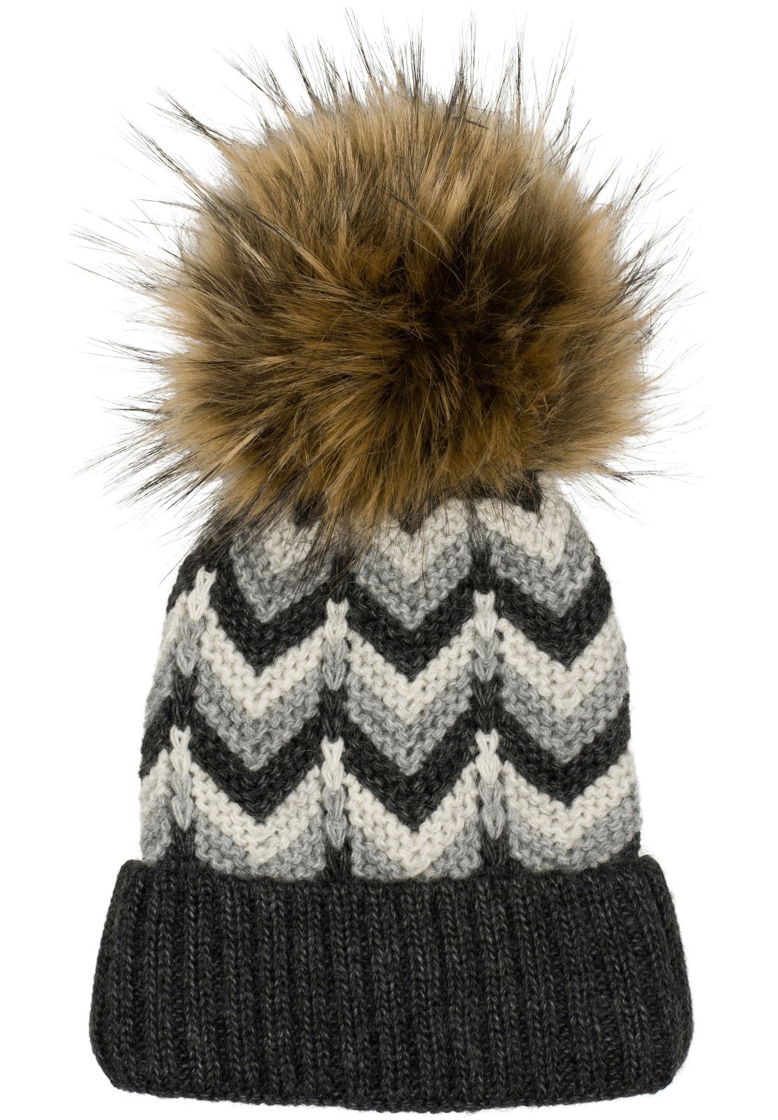 styleBREAKER Bommelmütze »Strick Bommelmütze mit Zick-Zack Muster« 1 Stk.