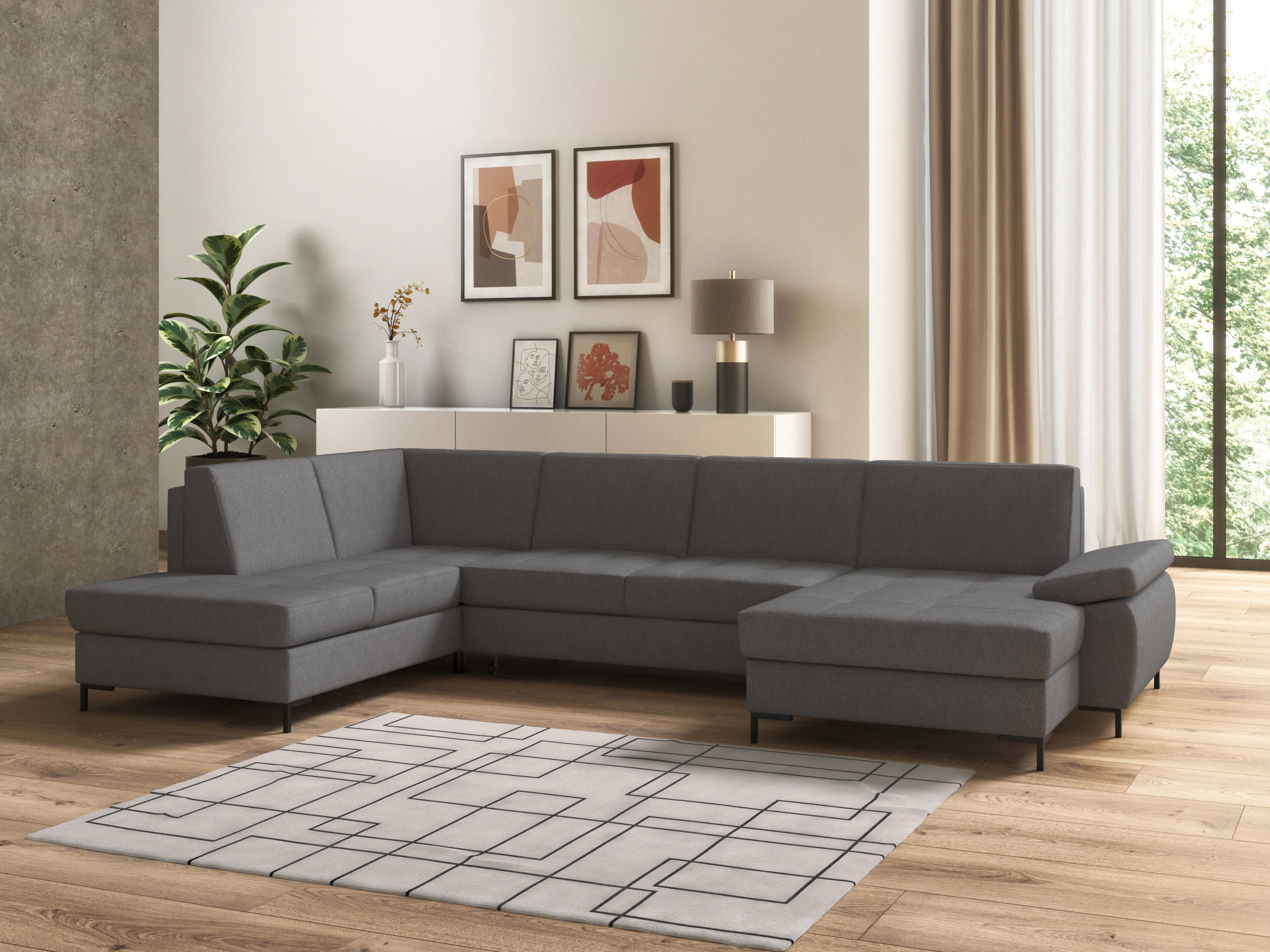 DOMO collection Wohnlandschaft "Capelo, komfortabel, klare Linien zeichnen dieses Design aus, U-Form" mit Armteilverstellung, wahlweise mit Bettfunktion, Federkern