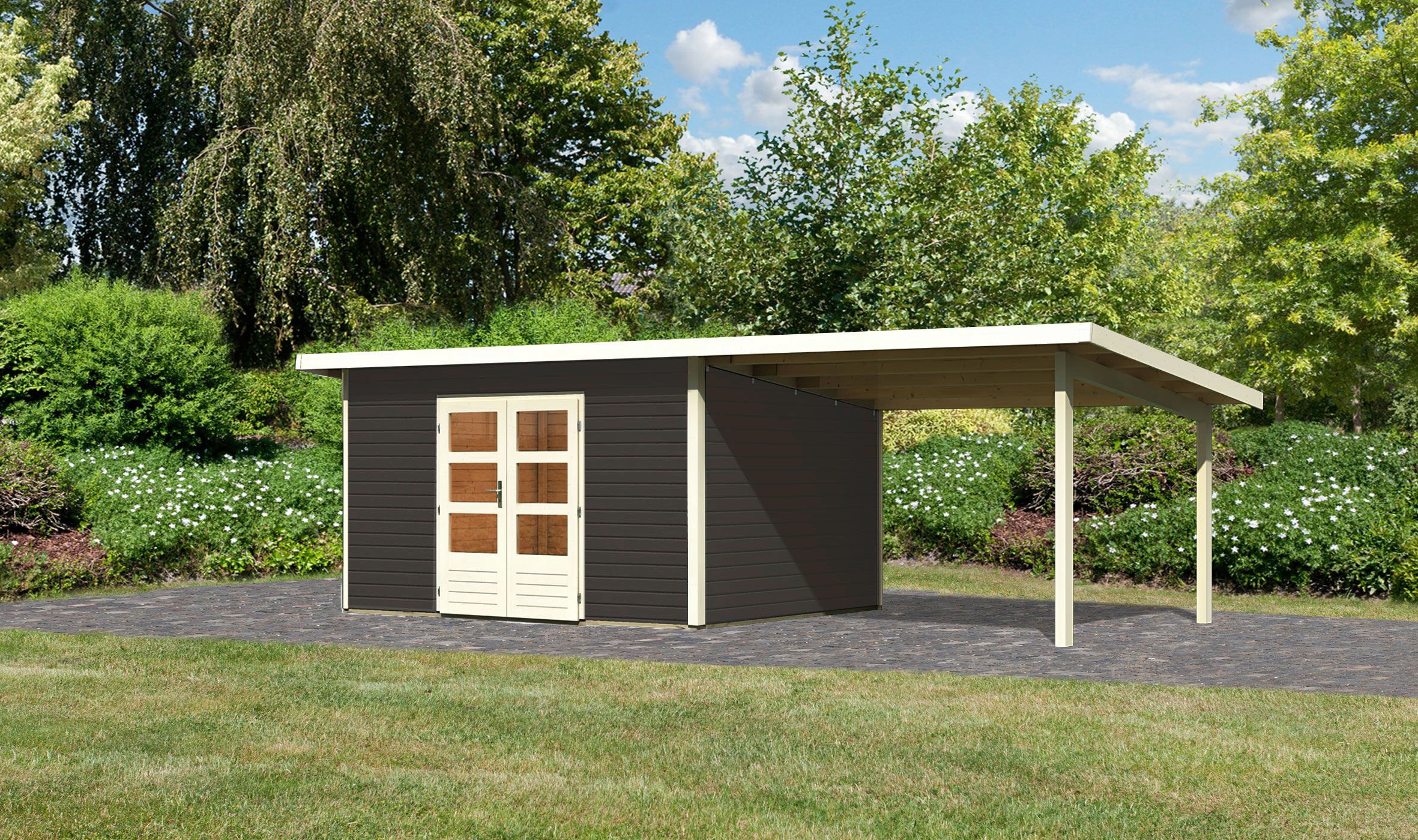 Karibu Gartenhaus »Perlsee 4«, (Set), mit Anbaudach