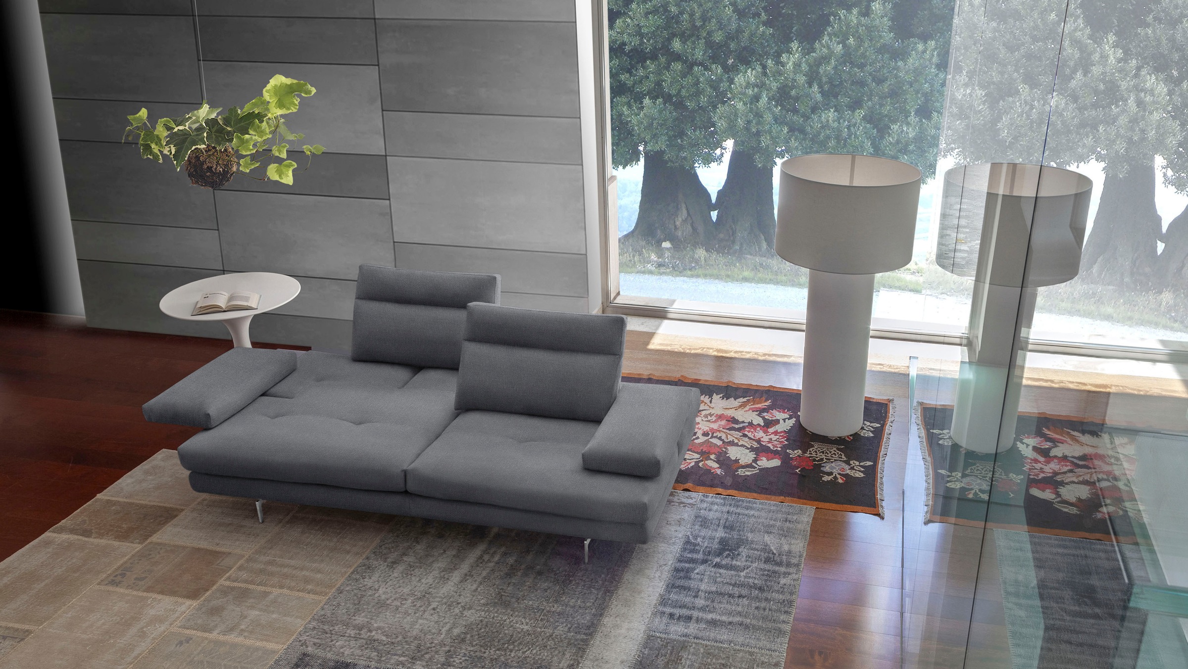CALIA ITALIA 3-Sitzer »Toby Wing, Designsofa mit hohem Sitzkomfort, bequem und elegant«, inklusive Sitztiefenverstellung, Füße in Chrom glänzend