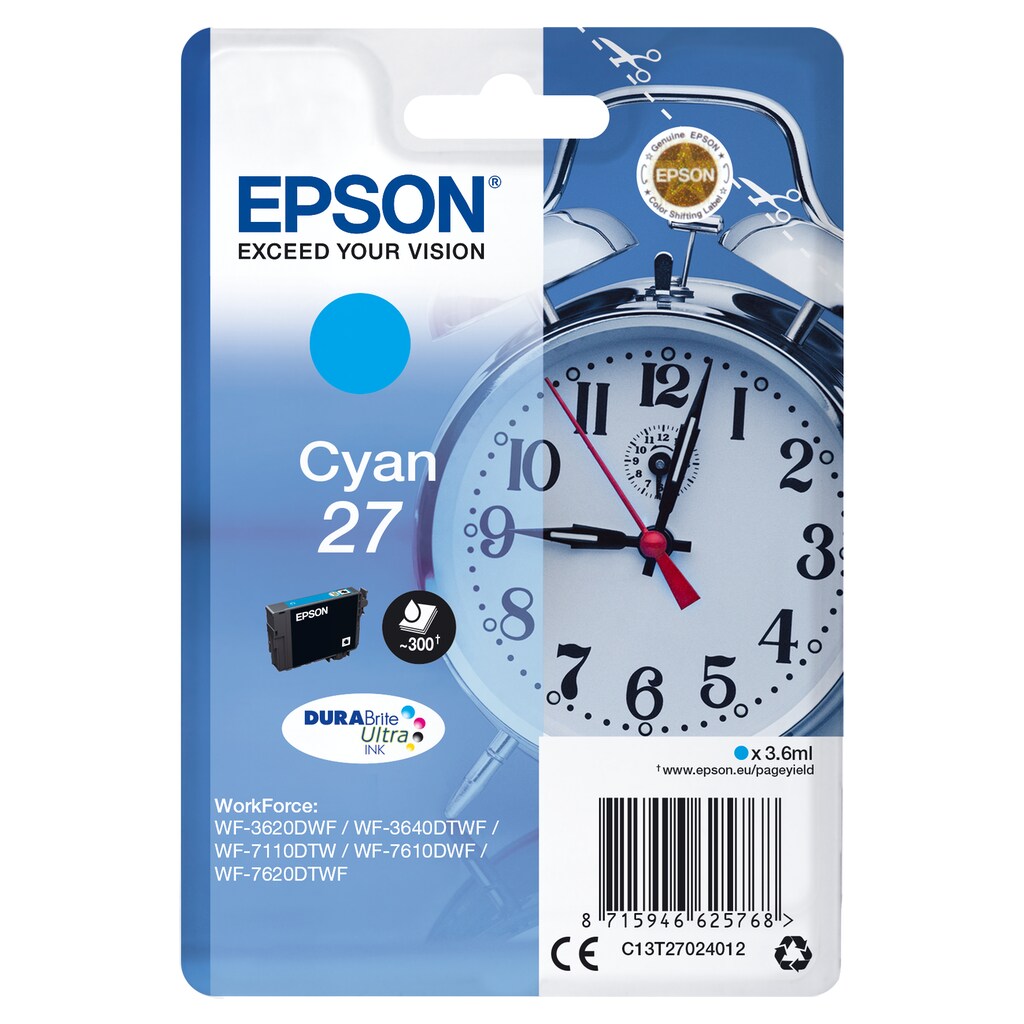 Epson Tintenpatrone »Epson Alarm clock Singlepack Cyan 27 DURABrite Ultra Ink«