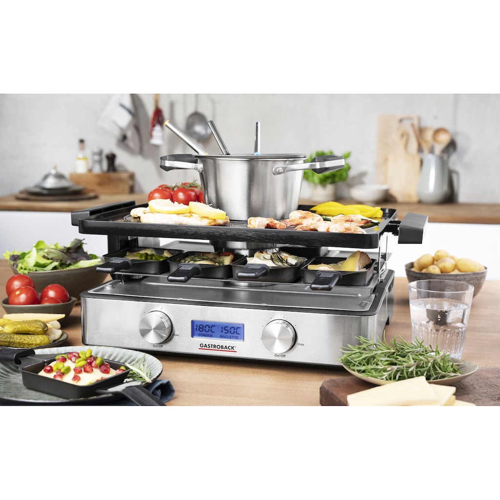 Gastroback Raclette und Fondue-Set »42562 Design Advanced Plus«, 9 St. Raclettepfännchen, 2200 W