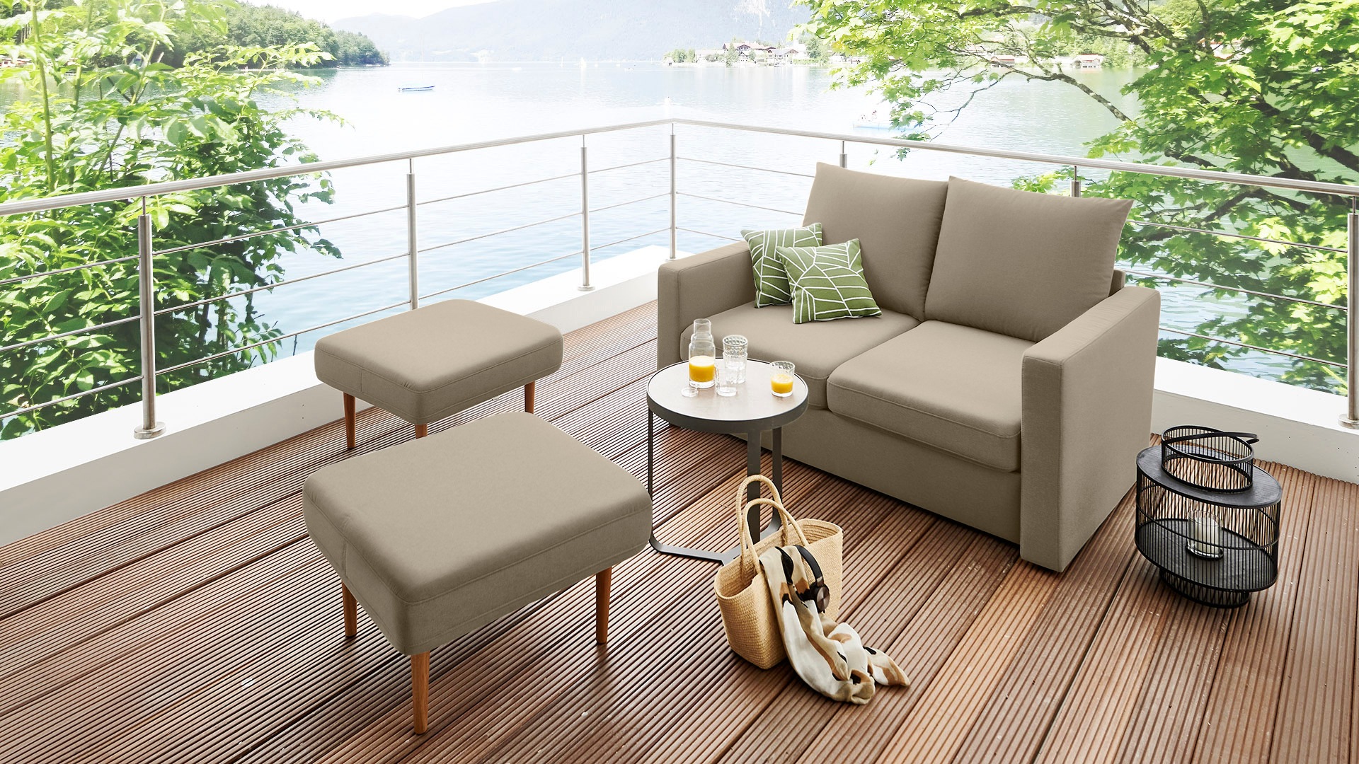DOMO collection Sofa »Slunce«, (3 St.), für Outdoor geeignet, Raumwunder,  2-Sitzer mit 2 Hockern kaufen | BAUR