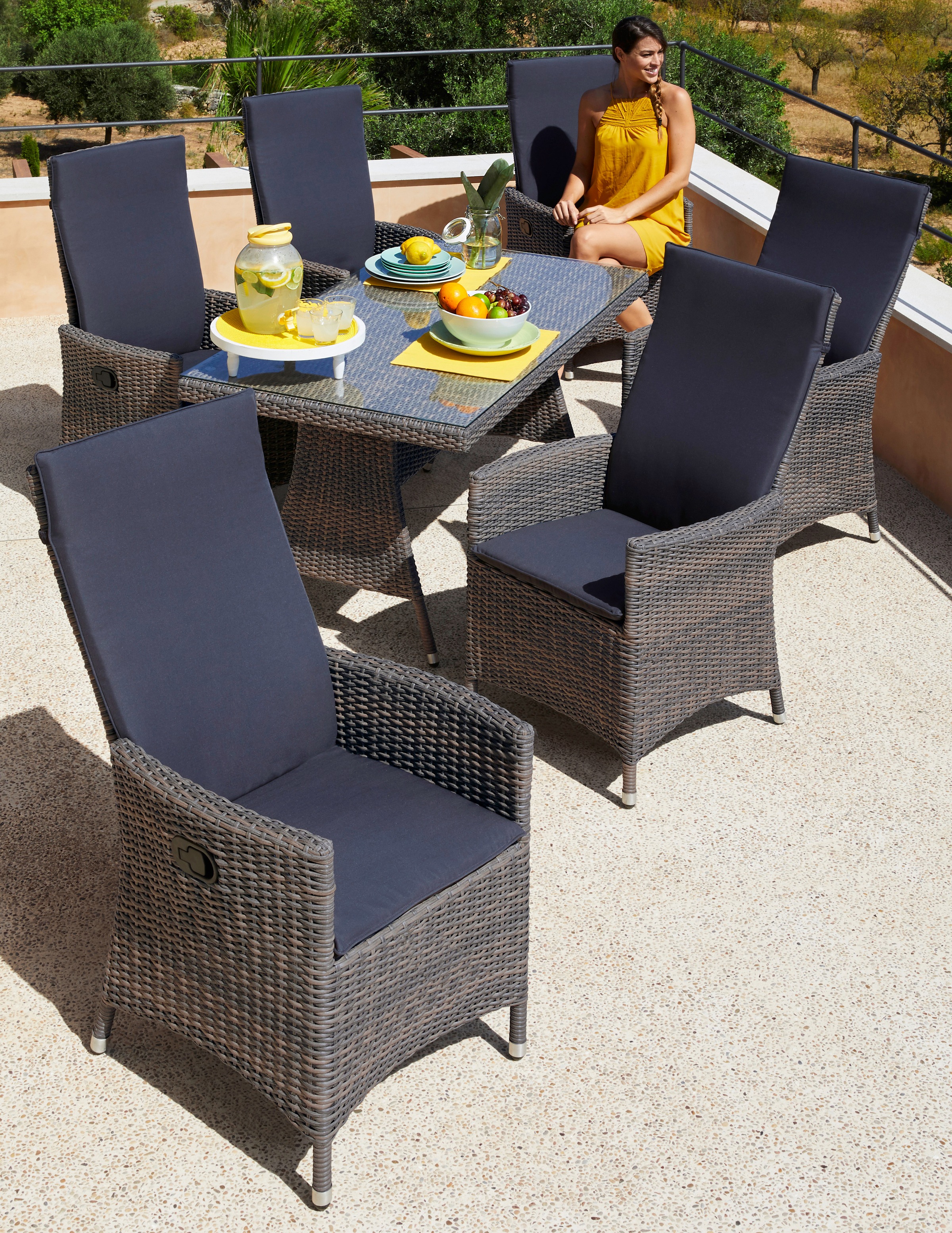 Merxx Gartenmobelset Ravello 13 Tlg 6 Sessel Tisch 150x80 Cm Polyrattan Grau Beige Auf Rechnung Bestellen Baur