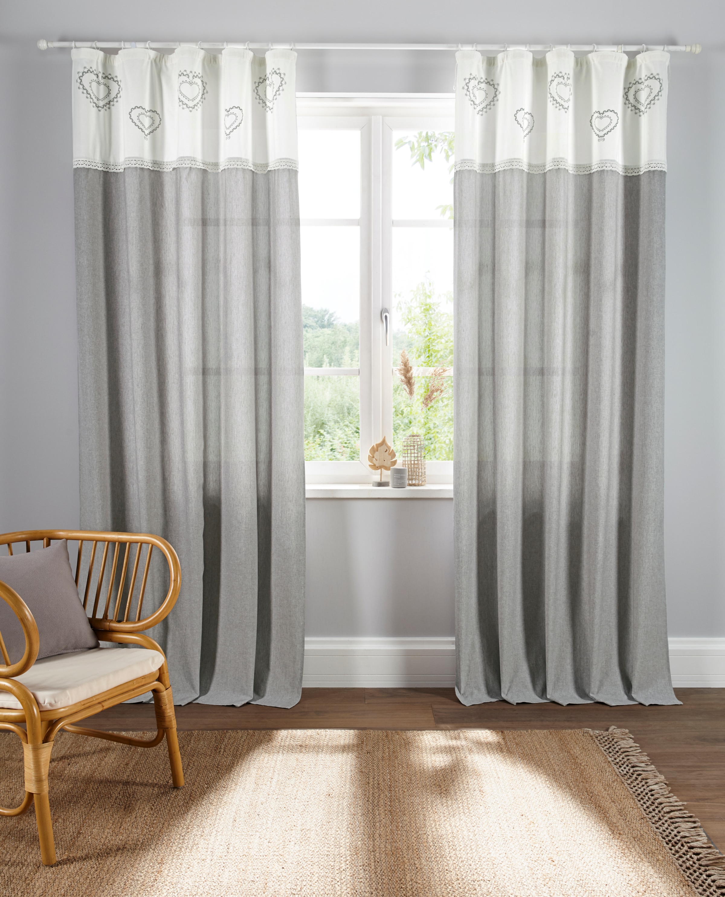 my home Gardine "Louis" Kräuselband 1 Stk. tlg. halbtransparent, aus Bio-Ba günstig online kaufen