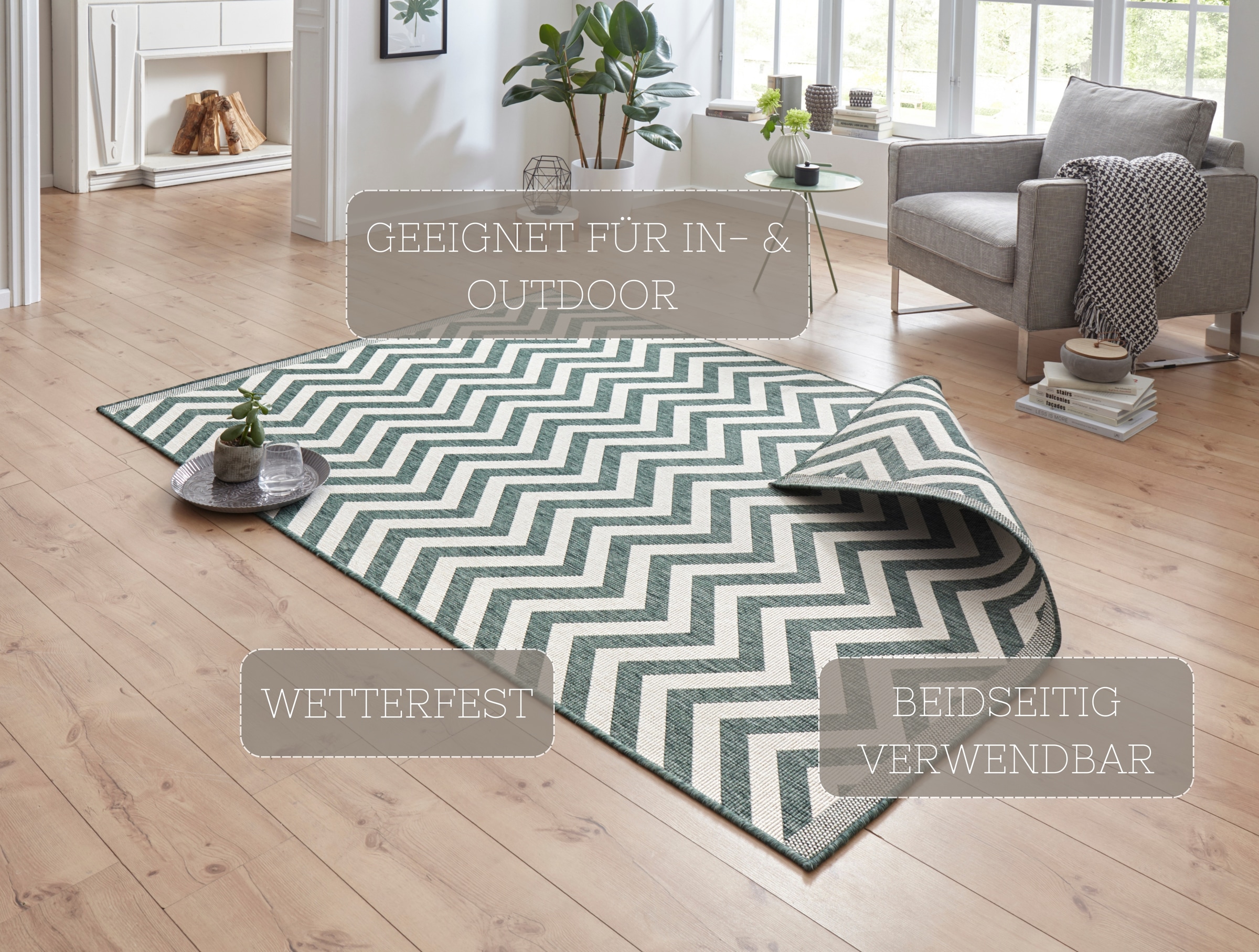 NORTHRUGS Teppich »Palma Wendeteppich«, rechteckig, 5 mm Höhe, In-& Outdoor, Wetterfest, Balkon, Läufer, Wohnzimmer, Wasserfest