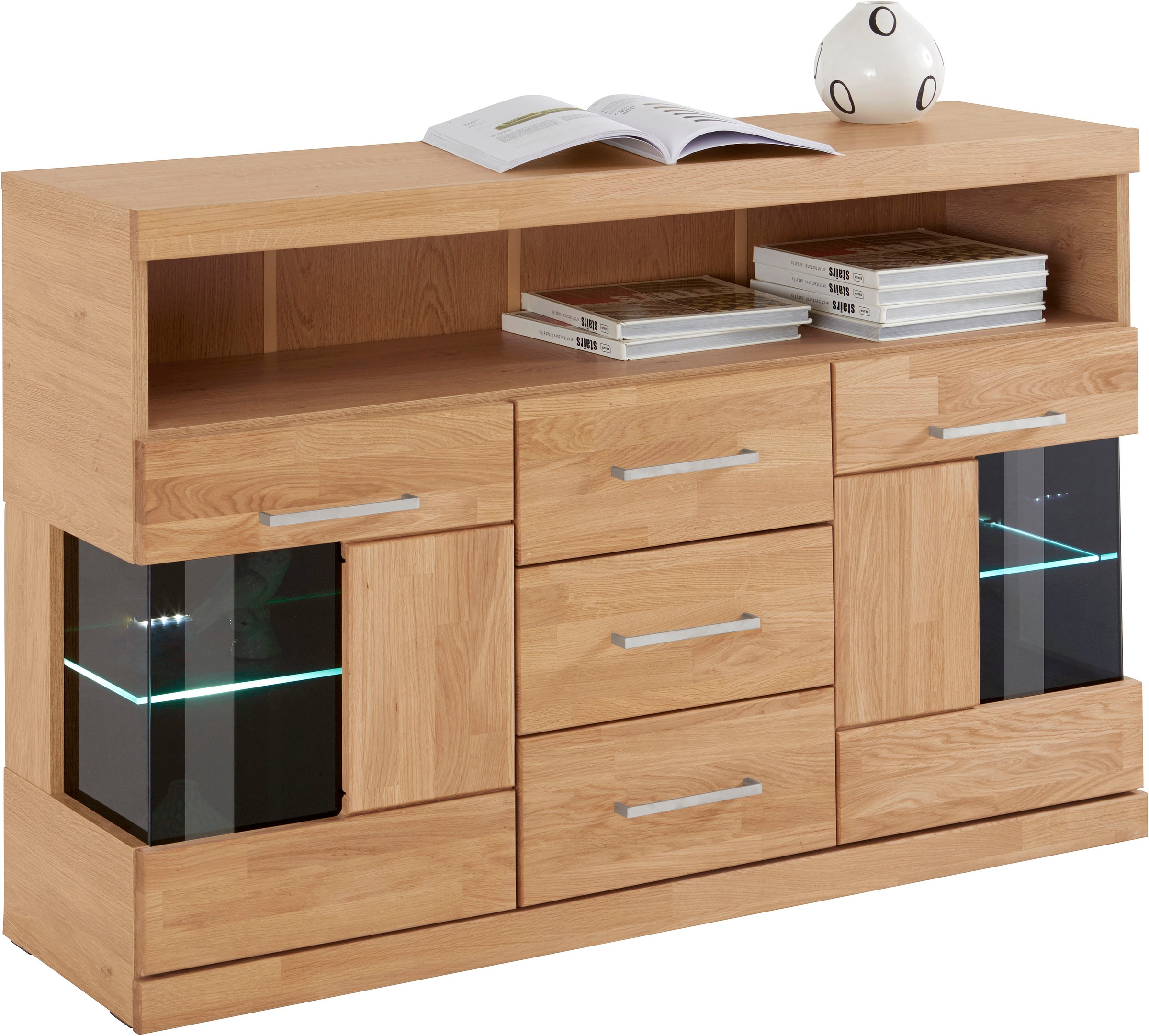 Thumbnail - Home affaire Sideboard "Ribe,125cm breit, Fronten Massivholz,5 Fächer,Böden versetzbar" Korpus Holzwerkstoff,Türen mit G...