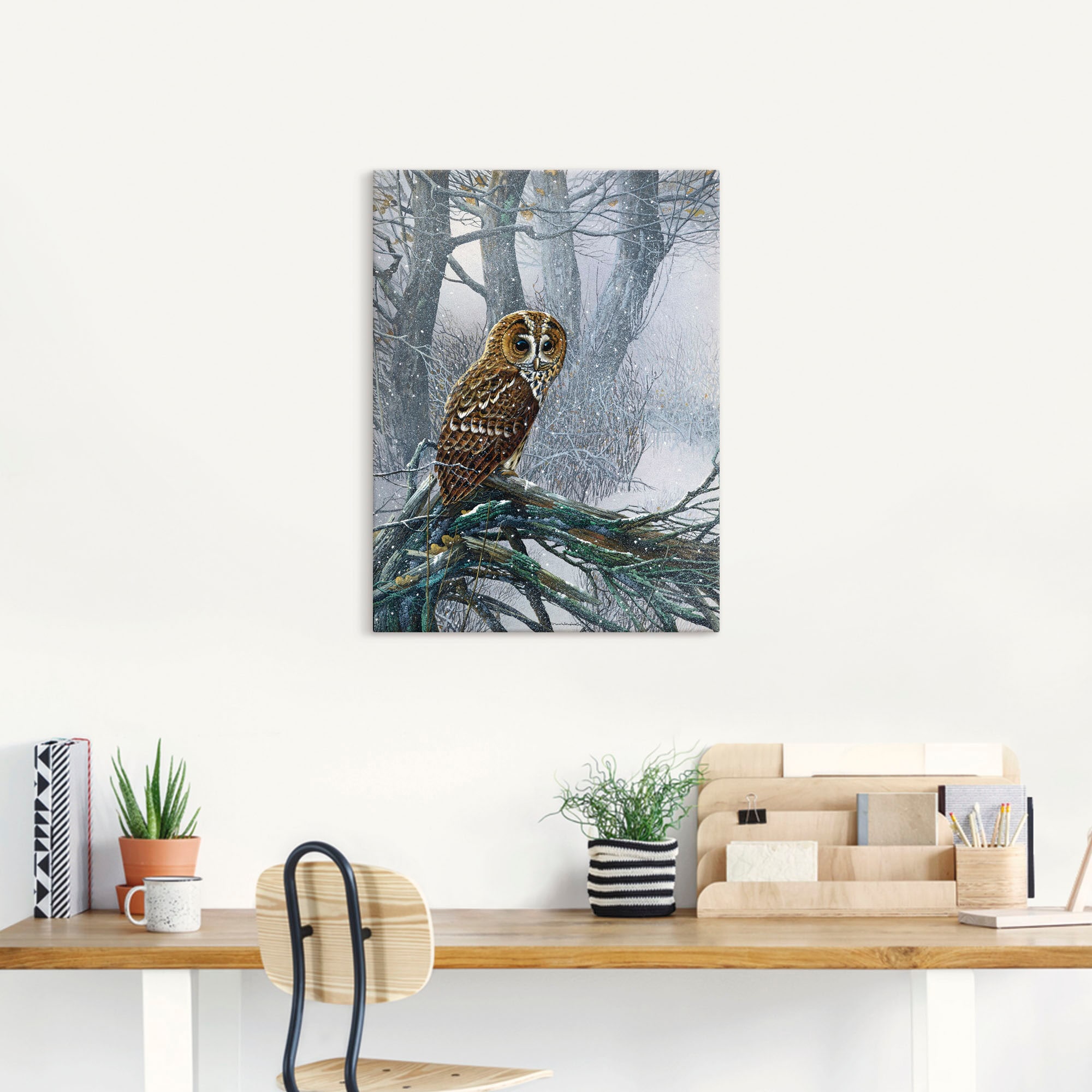 Artland Wandbild »Eule in verschneitem Wald«, Vögel, (1 St.), als Leinwandbild, Poster in verschied. Größen