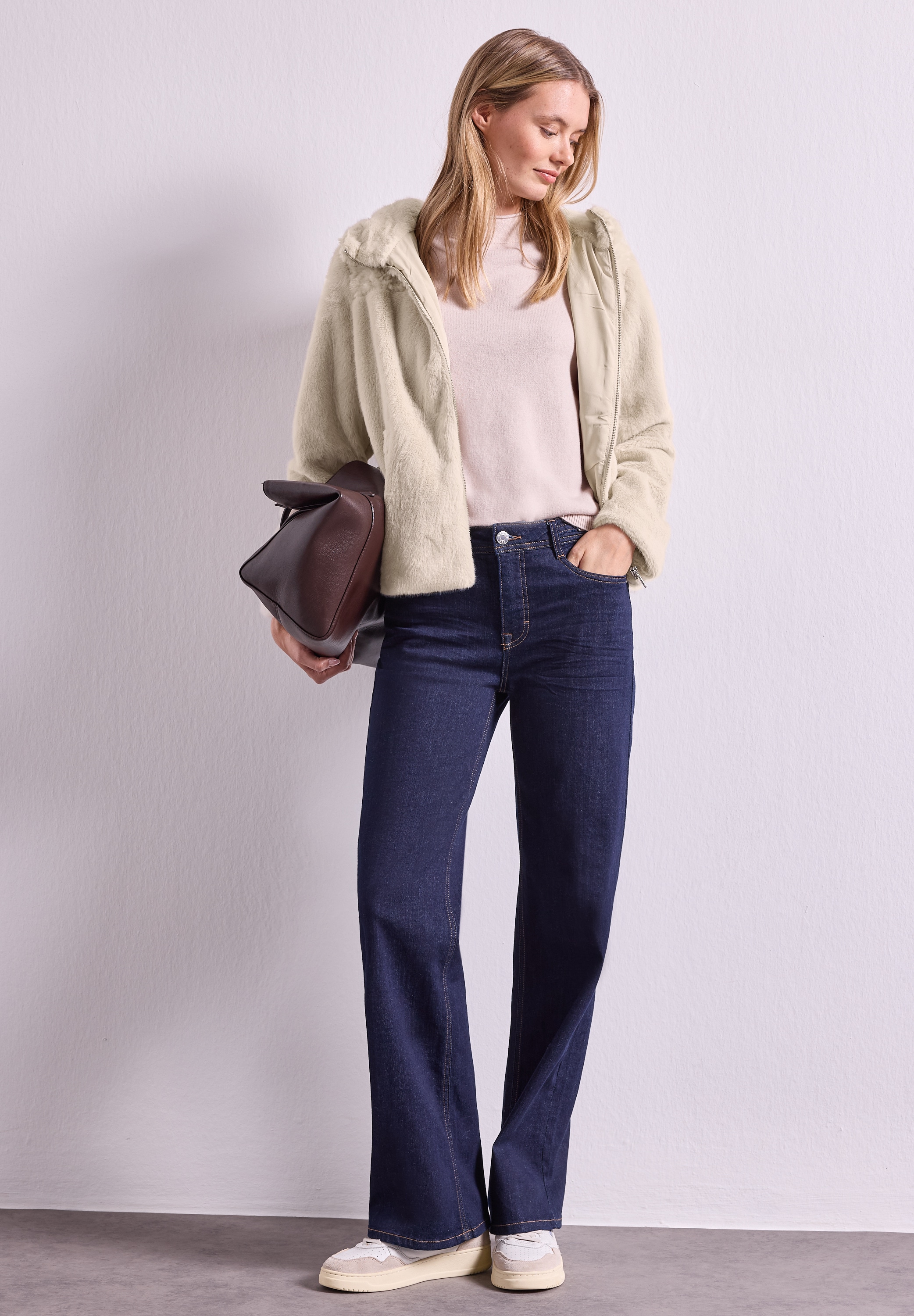 STREET ONE Fellimitatjacke mit Kapuze Kurze Fake-Fur-Mix Jacke mit Kapuze