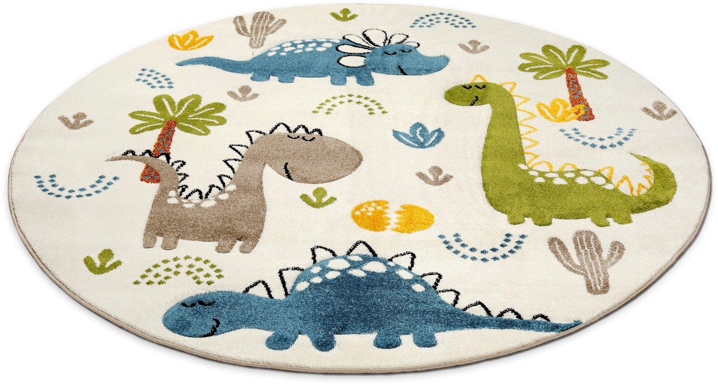 SMART KIDS Kinderteppich »Dino & Friends«, rund, 10 mm Höhe, Moderner Spielteppich, strapazierfähig, pflegeleicht, Konturenschnitt