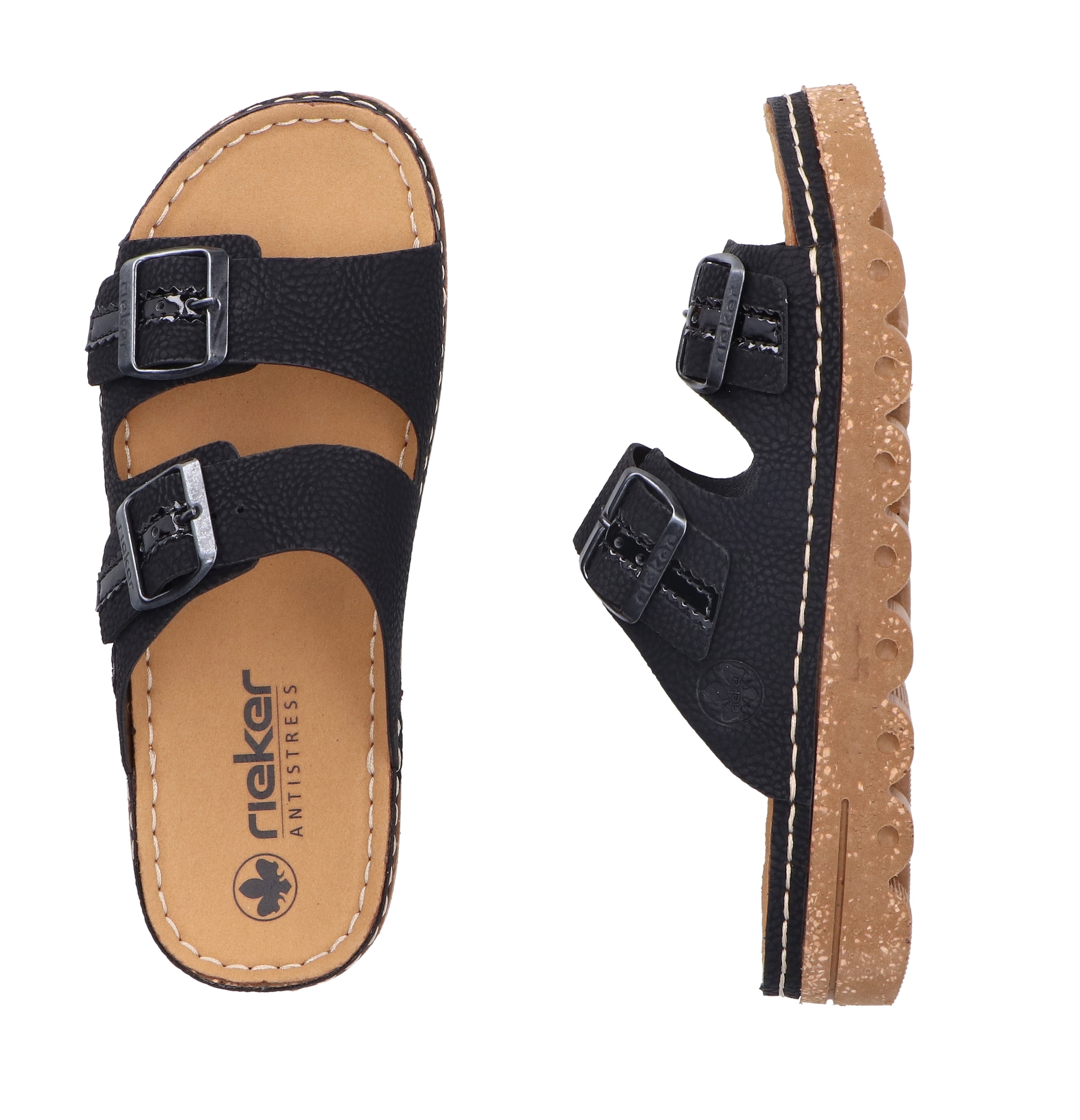 Rieker Pantolette, Sommerschuh, Schlappen, Hausschuh mit verstellbaren Schnallen