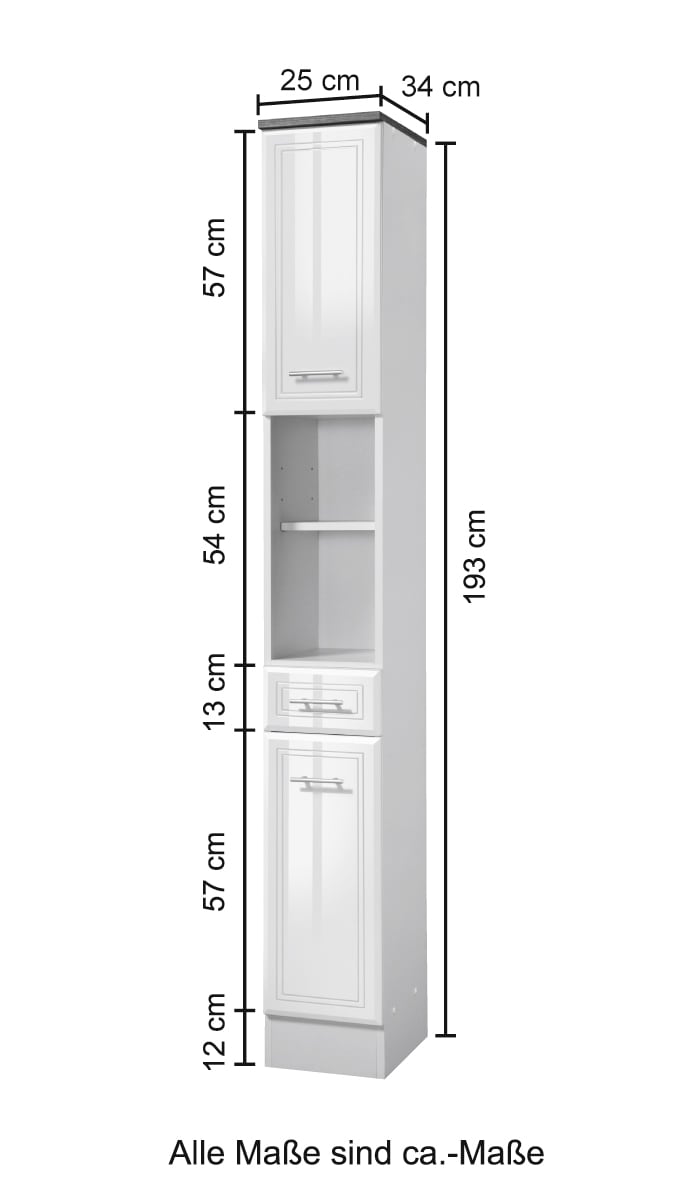 welltime Hochschrank »Neapel«, Breite 25 cm, mit Hochglanzfronten und eleganter Fräsung