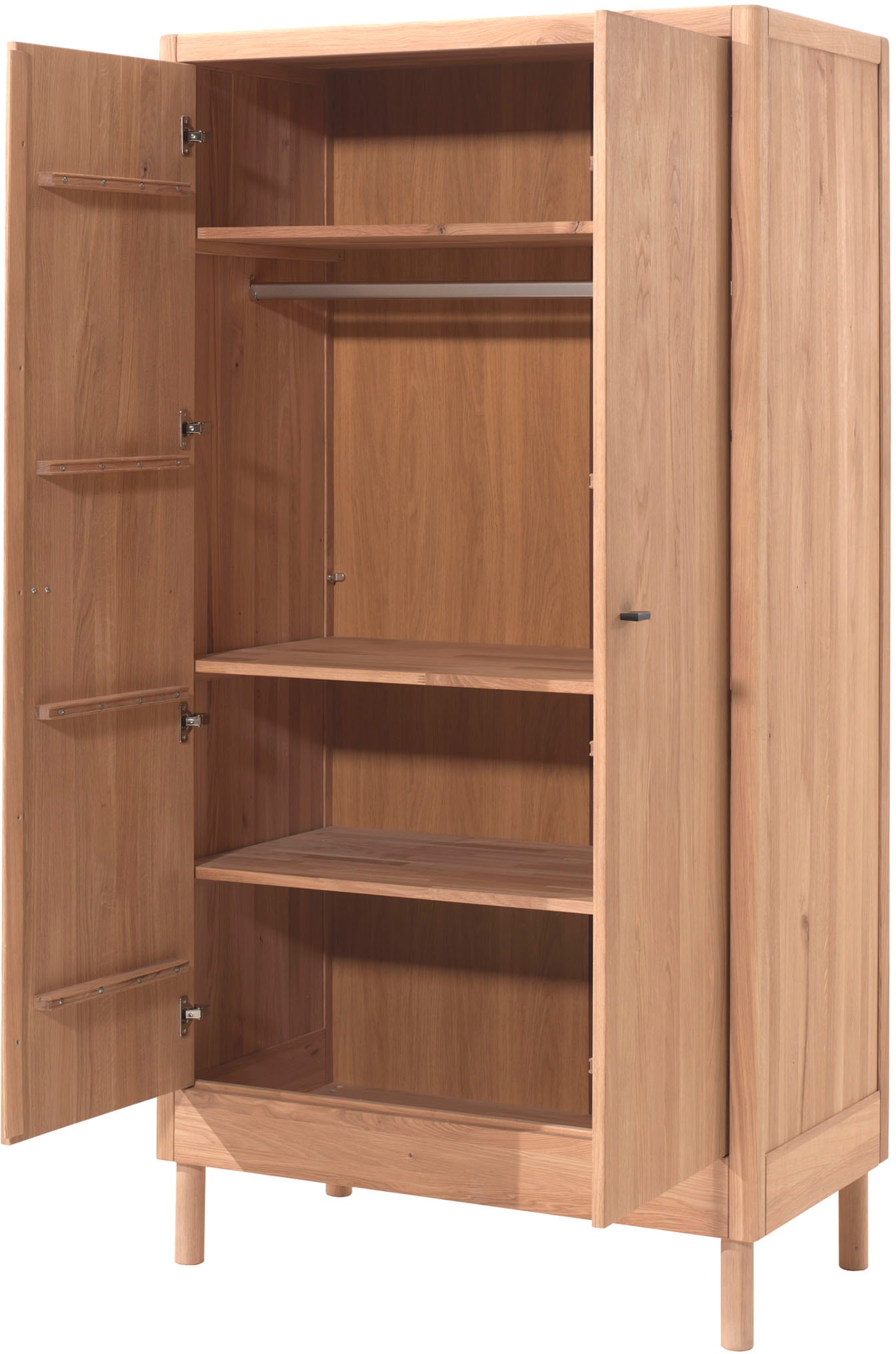 Home affaire Kleiderschrank »Forrest mit 2 Drehtüren (Soft-Close), Made in Europe, zeitloses Design«, (B/H/T ca: 100x190x55 cm, Eiche massiv natur geölt), praktische Facheinteilung, viel Stauraum, hochwertige Verarbeitung