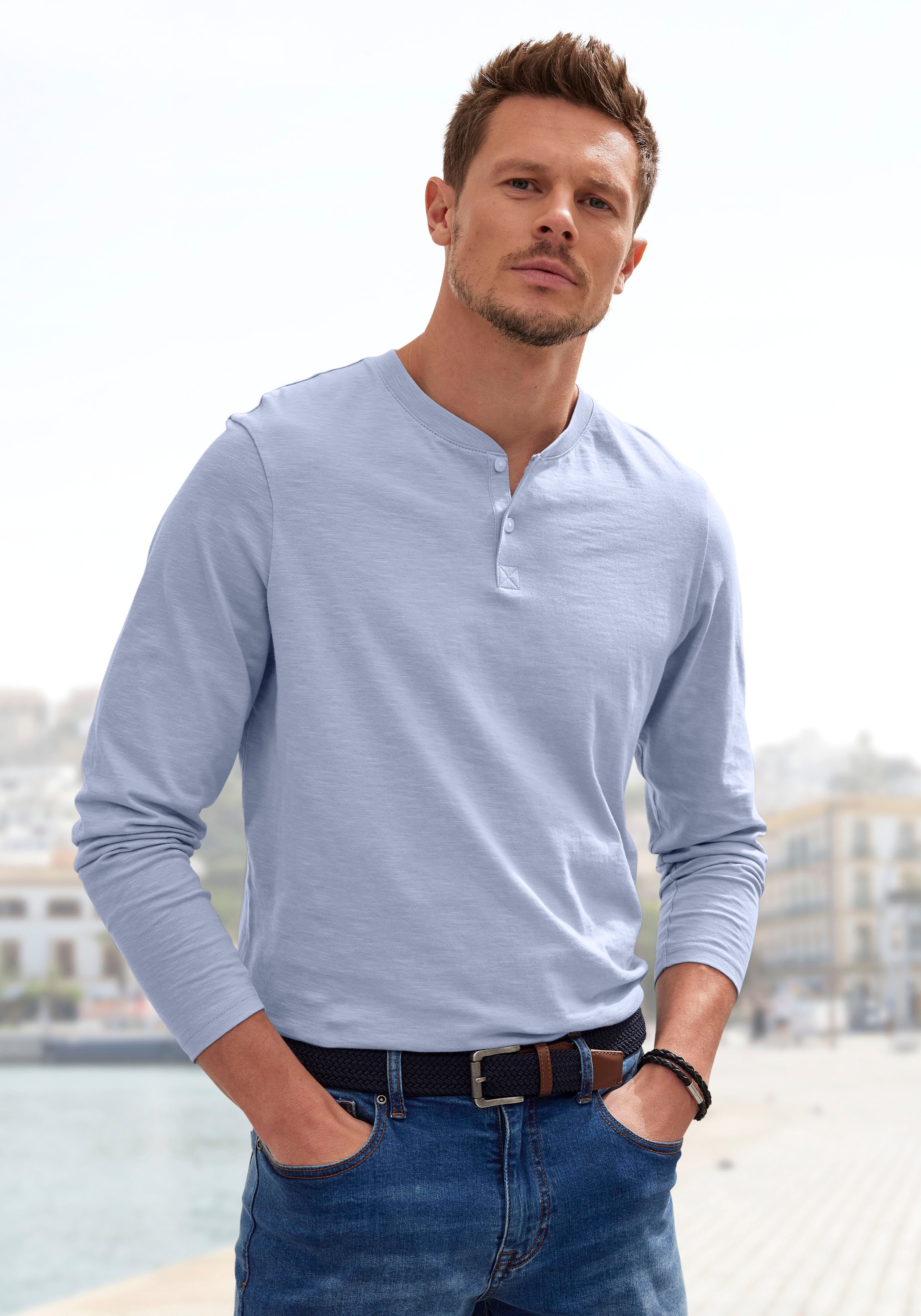H.I.S Langarmshirt "- Henleyshirt langarm" Langarm, Shirt mit Knopfleiste a günstig online kaufen