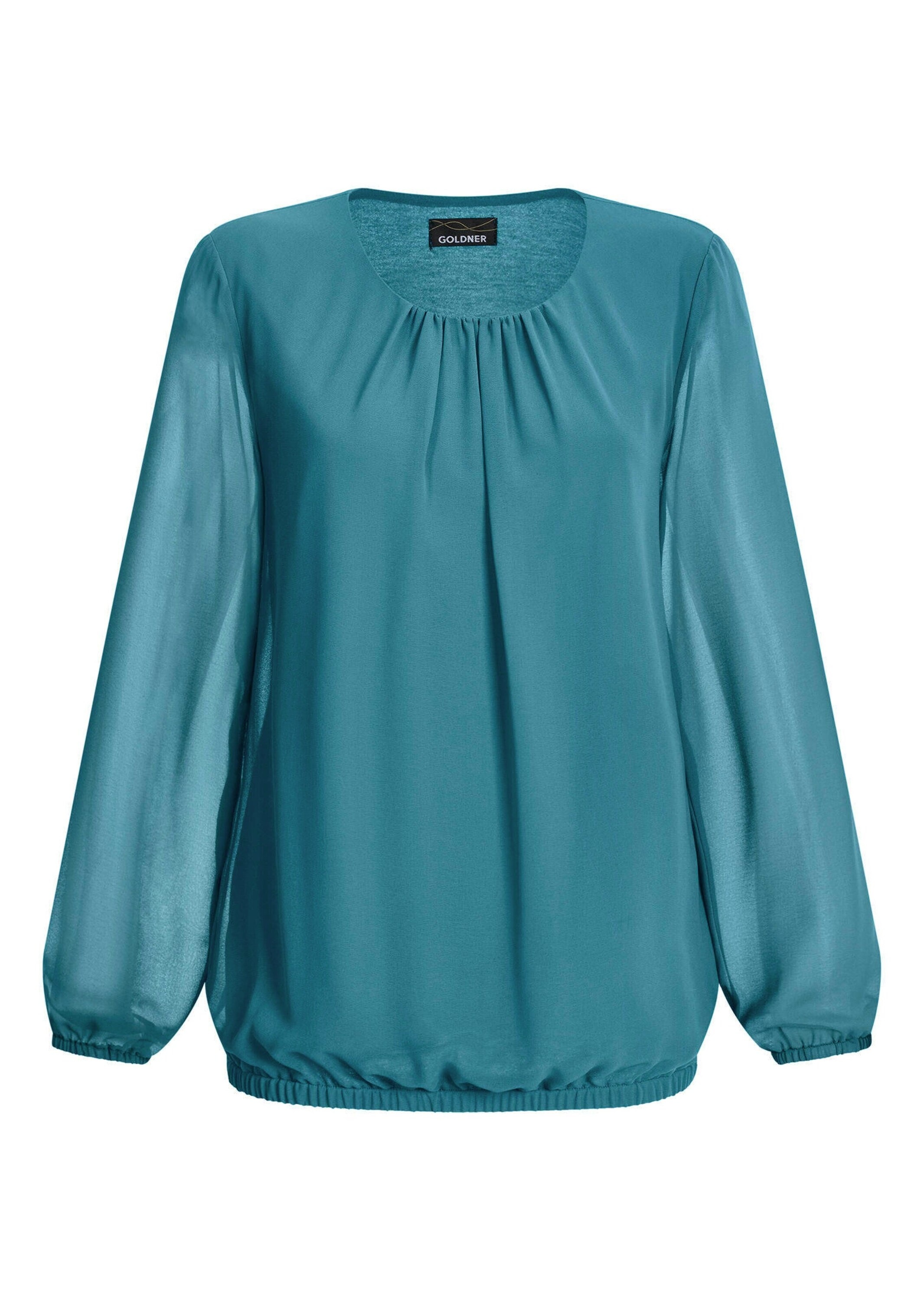 GOLDNER Damen Klassische Bluse "Kurzgröße Elegante Bluse aus Chiffon", grün, Modisch, Gr. 22, Obermaterial: 67% Polyester PES. 30% Viskose CV. 3%