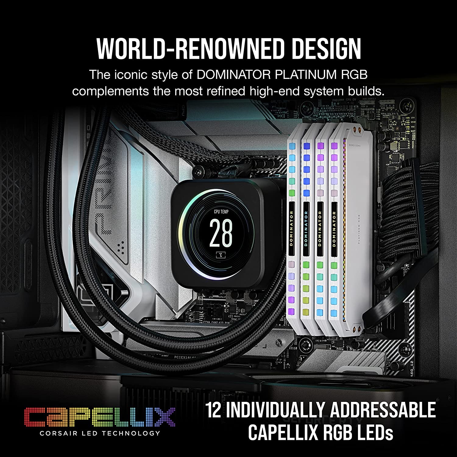 Corsair Arbeitsspeicher »DOMINATOR PLATINUM RGB DDR5 5200 White«, RGB Beleuchtung ICUE, INTEL optimiert