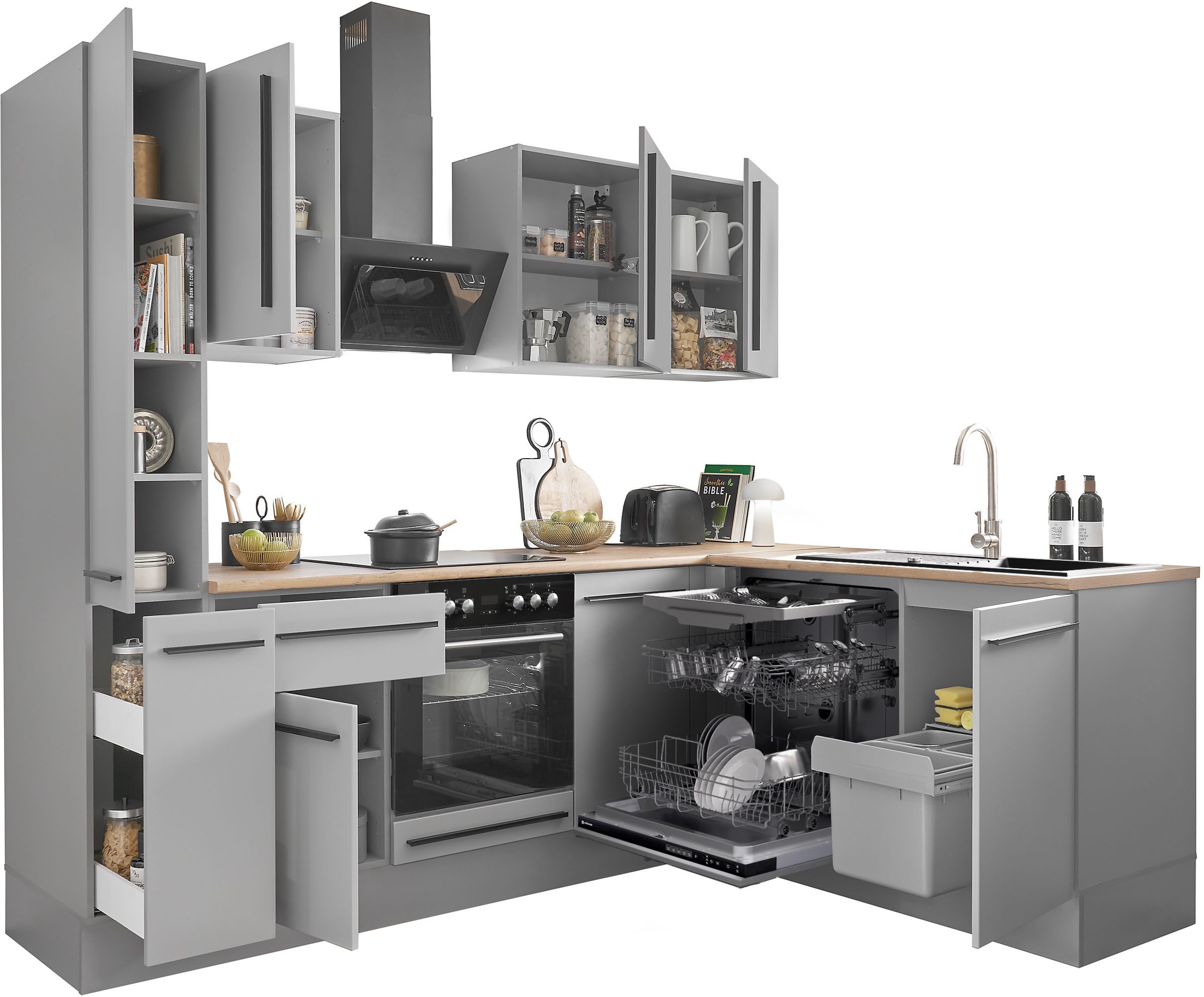 BASIC by Balculina Winkelküche »Denver, Küche BxHxT 250/115 x 211 x 60«, Breite 250 cm, wahlweise mit E-Geräten und Induktion