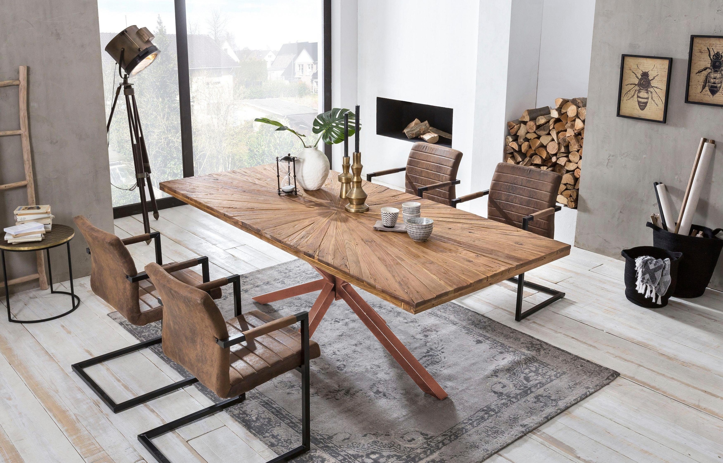 SIT Esstisch "Visby Teakholz Massivholztisch mit Sonnen-Design & Stern-Gestell" 50 mm starke Teakholzplatte mit markantem Stern-Gestell
