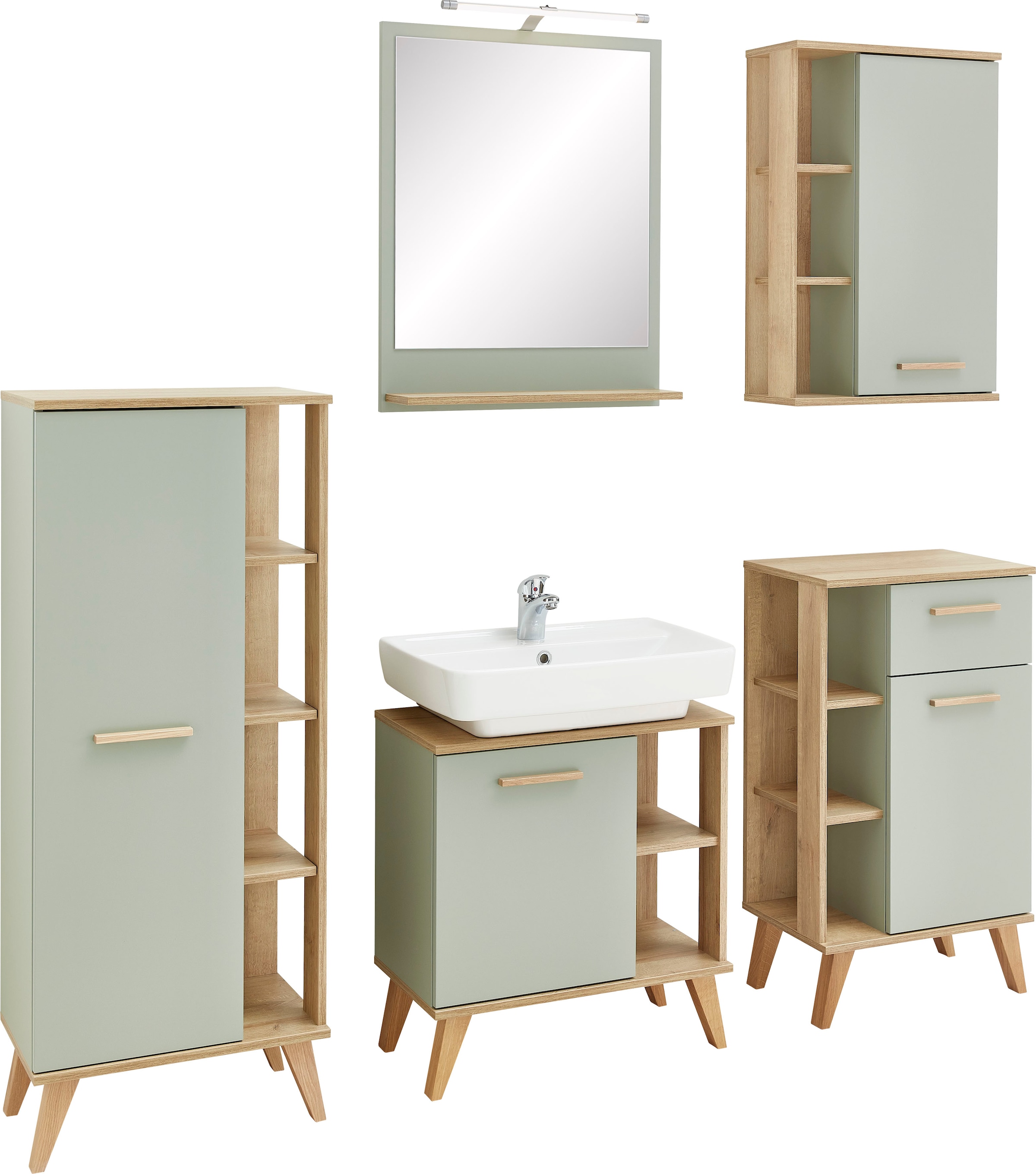 Saphir Badmöbel-Set "Quickset 5-teilig, Waschbeckenunterschrank mit LED-Spi günstig online kaufen