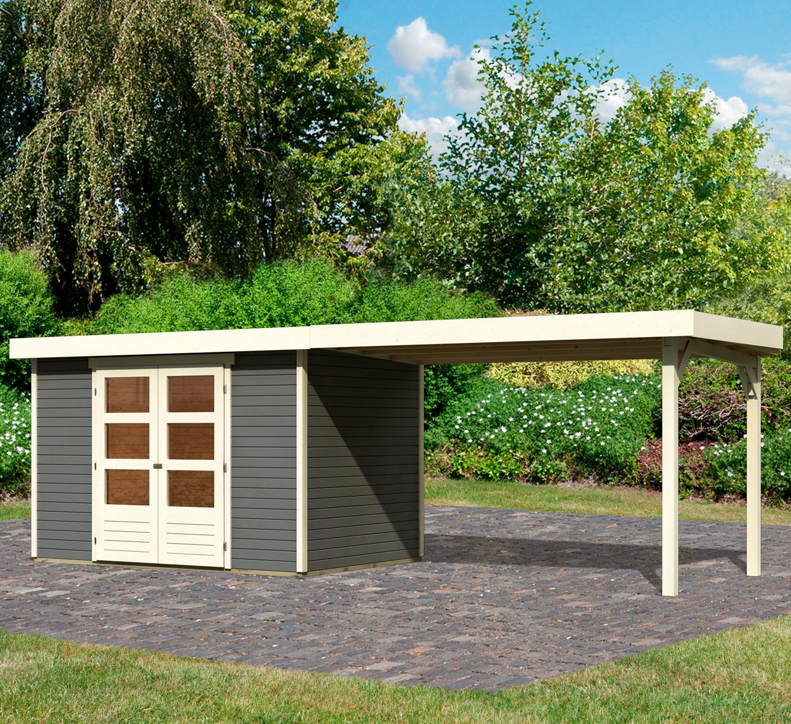 Karibu Gartenhaus "Arnis" mit Anbaudach 2,80 cm Breite günstig online kaufen