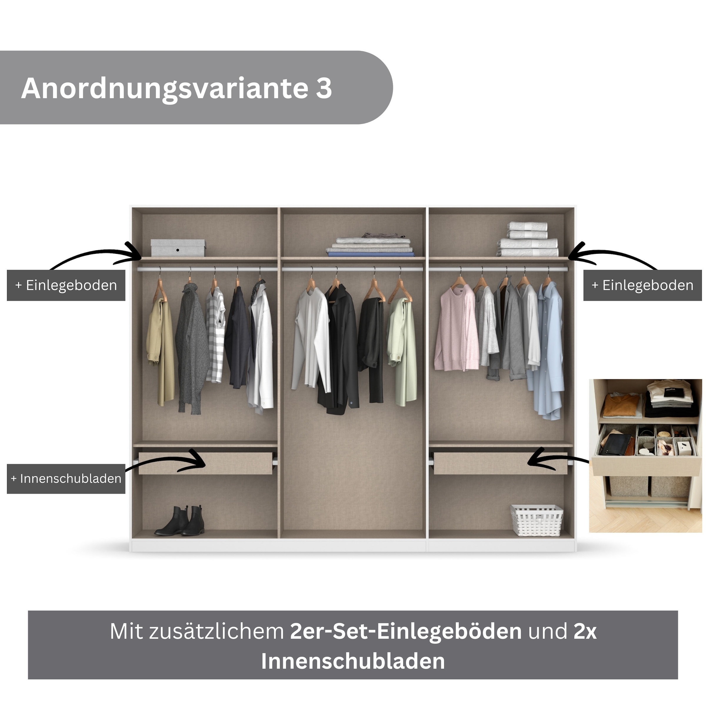 rauch Drehtürenschrank »Kleiderschrank Schrank Garderobe KOLUNA mit Dekor-Front«, inkl. 2 Innenschubladen sowie extra Einlegeböden MADE IN GERMANY