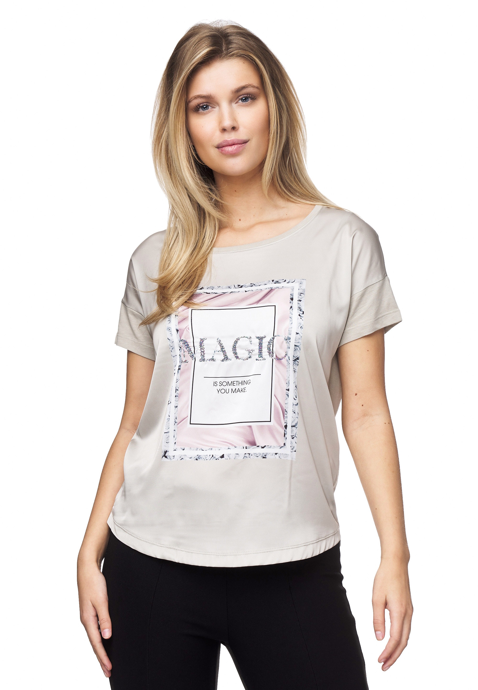 Decay T-Shirt, mit modischem Pailletten-Schriftzug