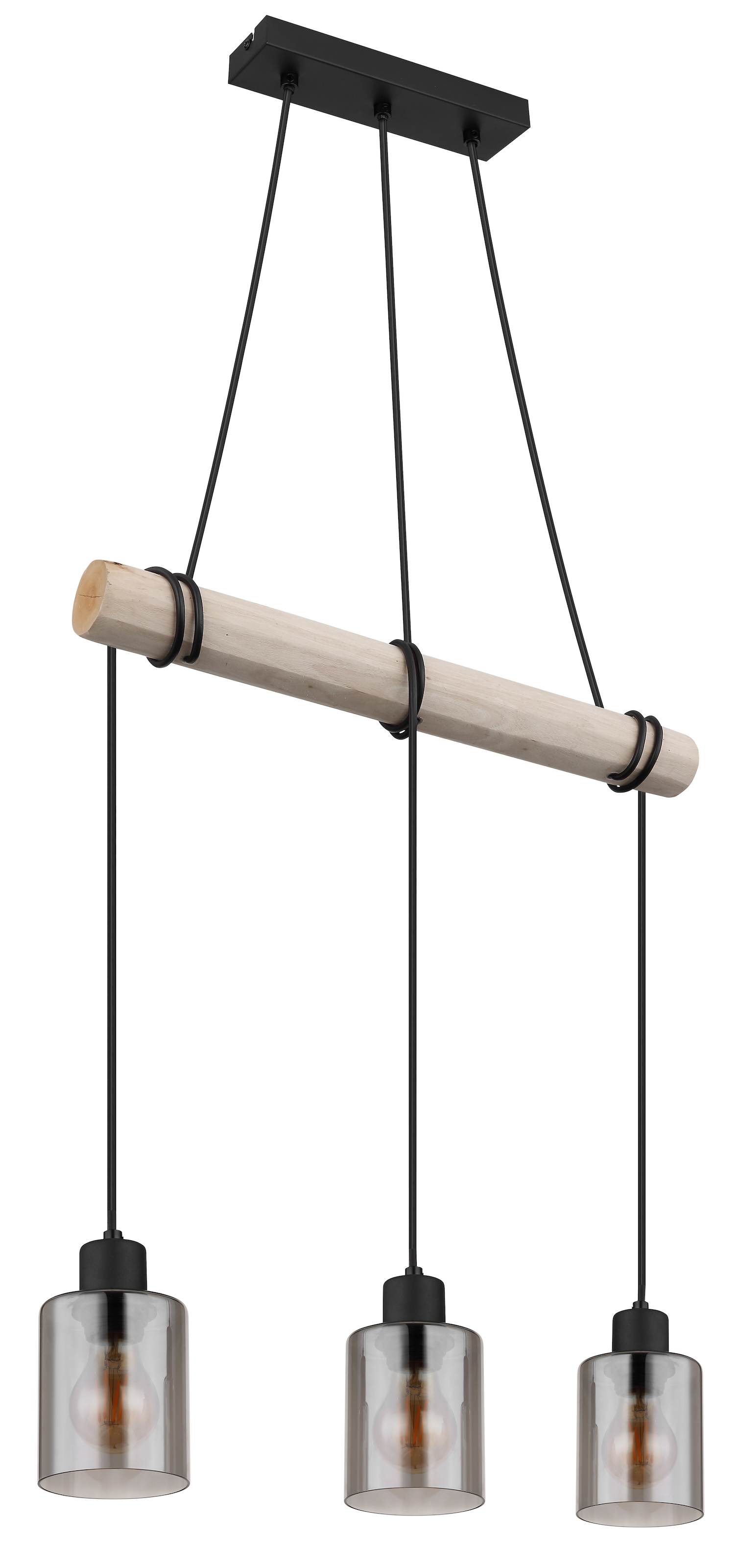 GLOBO LIGHTING Hängeleuchte »HADERA« E27 1 Stk. Hängeleuchte Schwarz/Holz, Rauchglas, höhenkürzbar, E27