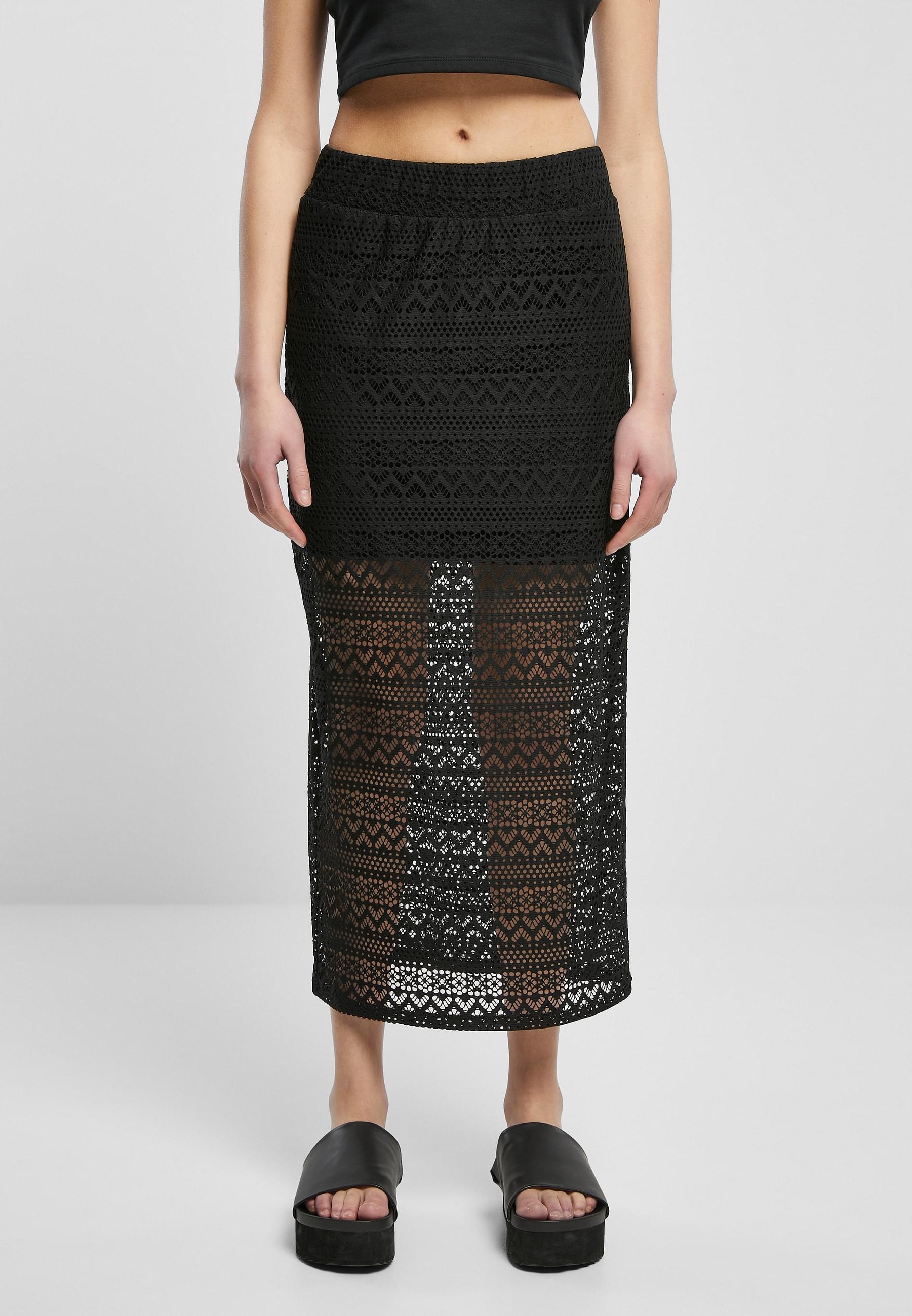 URBAN CLASSICS Jerseyrock »Urban Classics Damen Ladies Stretch Crochet Lace Midi Skirt«, (1 tlg.)