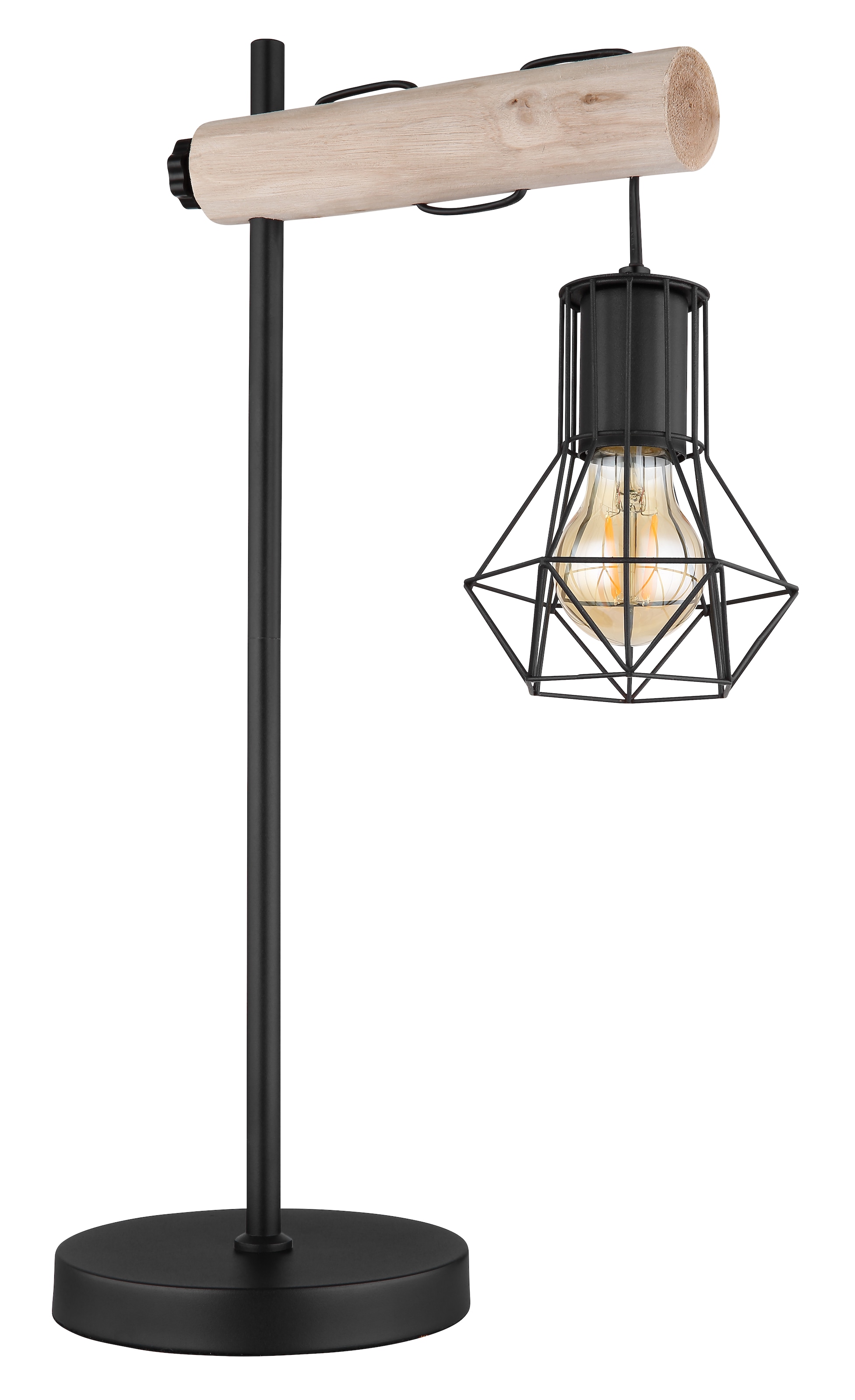 GLOBO LIGHTING Tischleuchte »PRISKA« E27 1 Stk. mit Holz natur und Metallgeflecht, höhenverstellbar