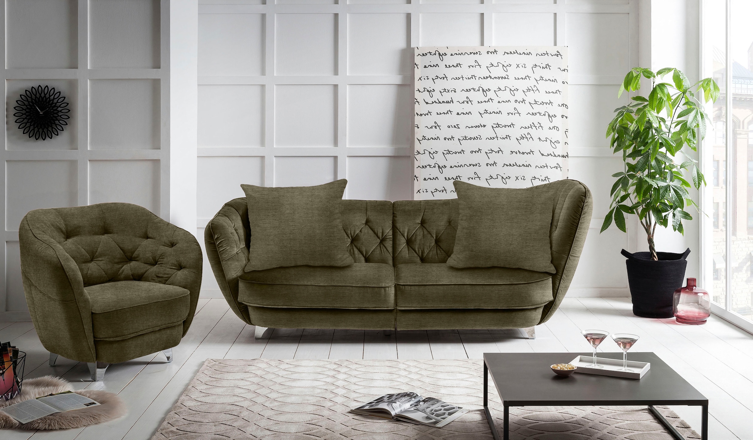 Leonique Big-Sofa »Retro«, stylischer Hochlehner