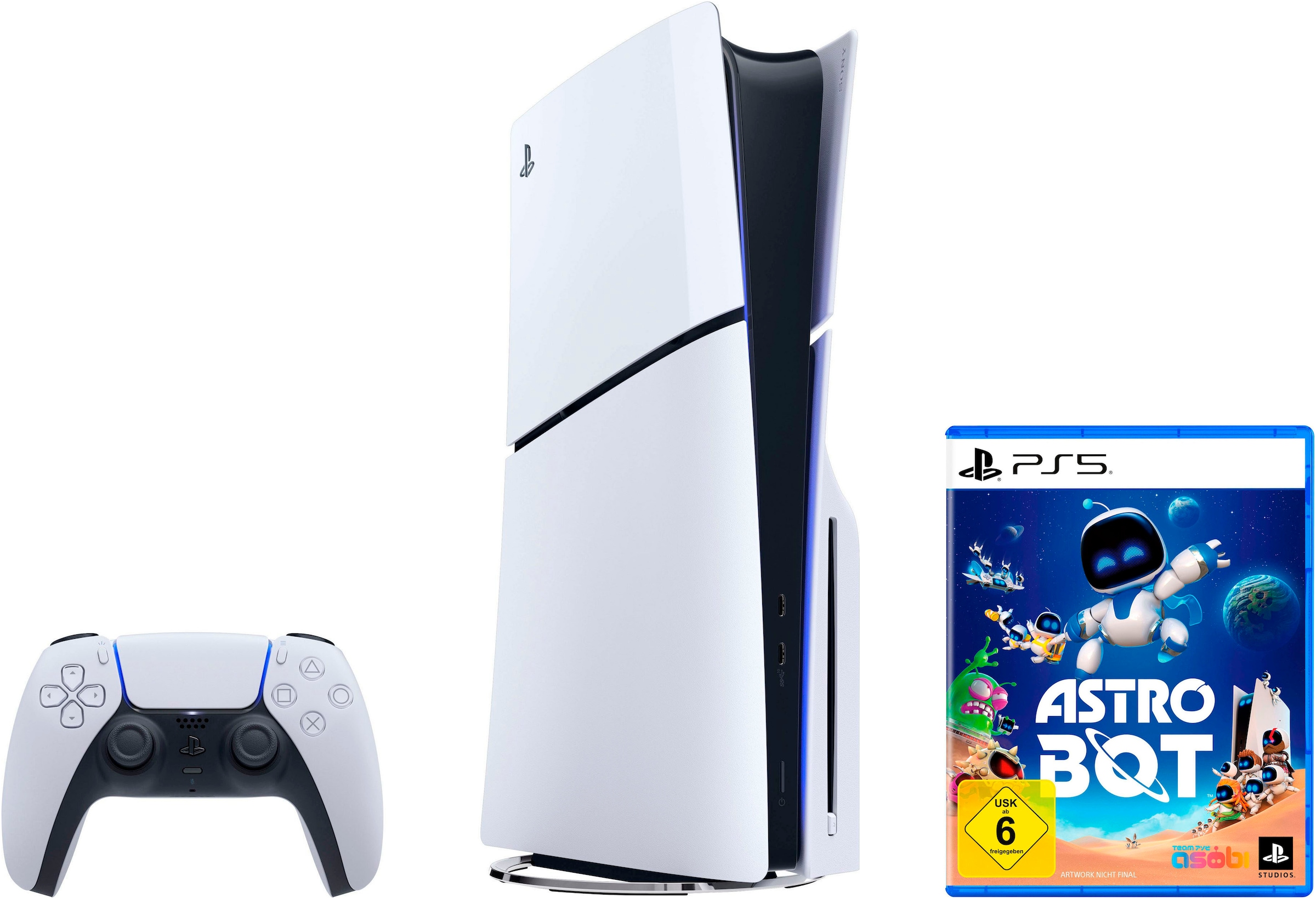 PLAYSTATION 5 Konsolen-Set "PS5 Disk Edition (Slim) + PS5 Astro Bot", B:35,8cm H:9,6cm T:21,6cm, schwarz-weiß, Spielekonsolen