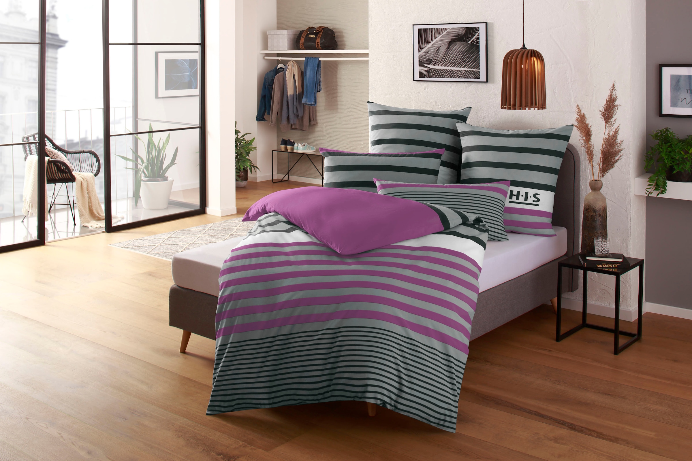 H.I.S Bettwäsche "Majoran" 3 tlg. gestreifte Bettwäsche in verschiedenen Qu günstig online kaufen