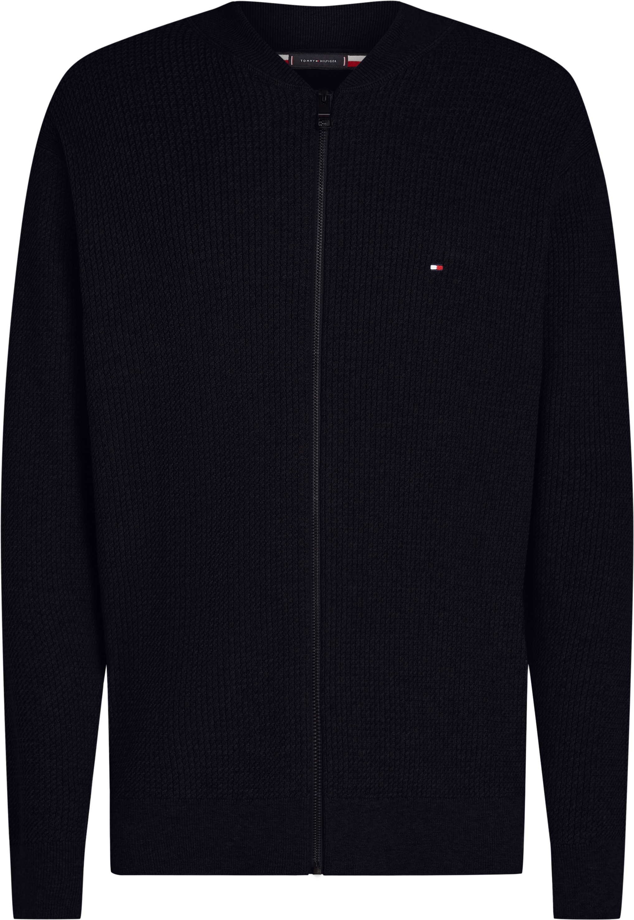 Tommy Hilfiger Strickjacke »STRUCTURE BASEBALL ZIP THROUGH«, in Rippoptik, Reißverschluss, Logostickerei