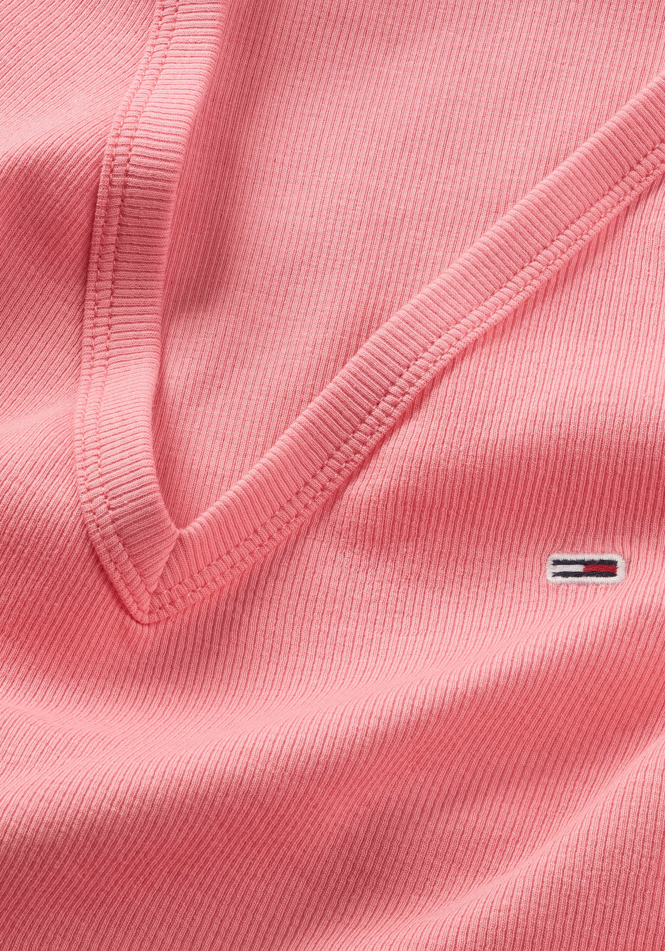 Tommy Jeans T-Shirt »Slim Logostickerei kaufen mit V-Neck | Rippshirt«, Rib BAUR Essential