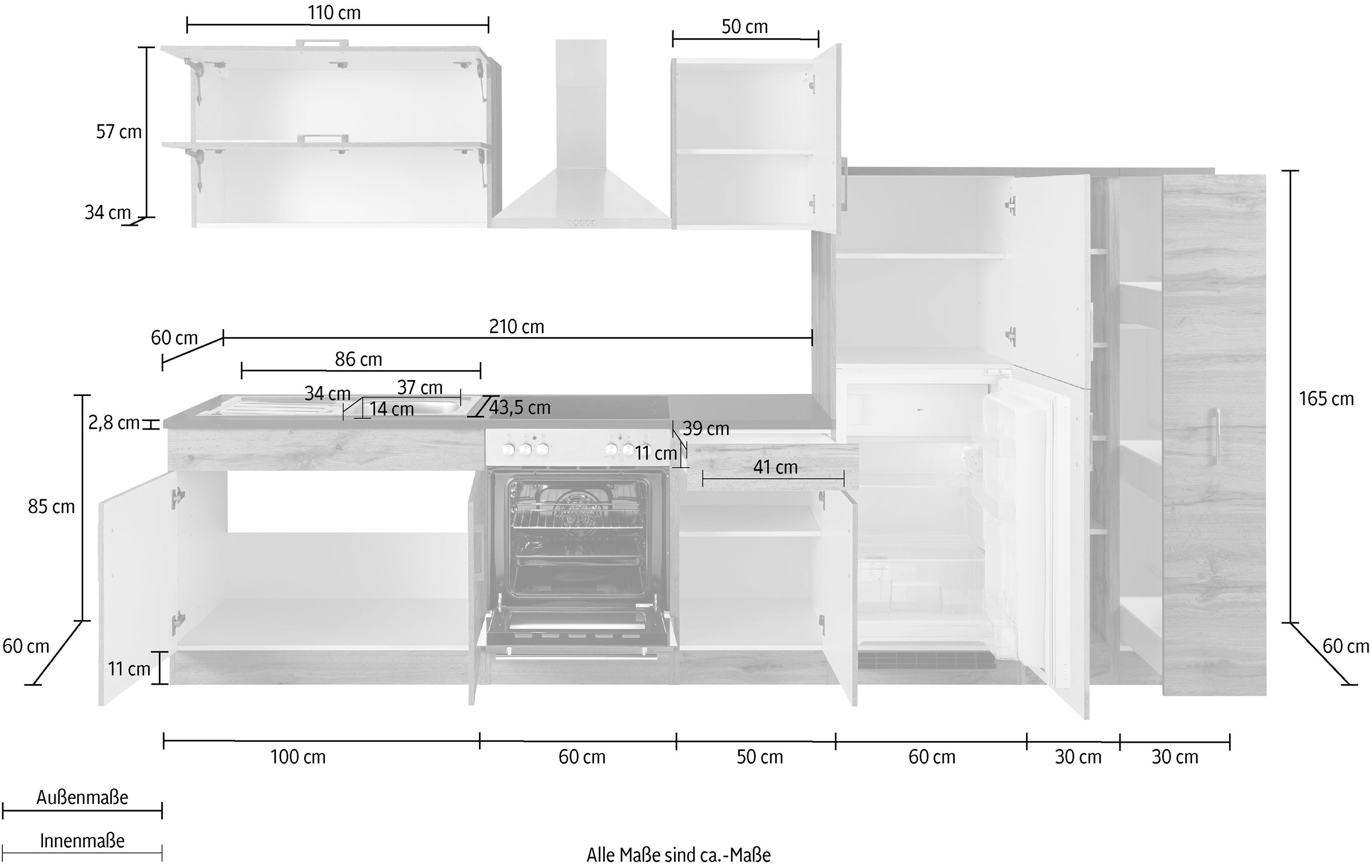 KOCHSTATION Küchenzeile »KS-Colmar«, mit E-Geräten, Breite 330 cm
