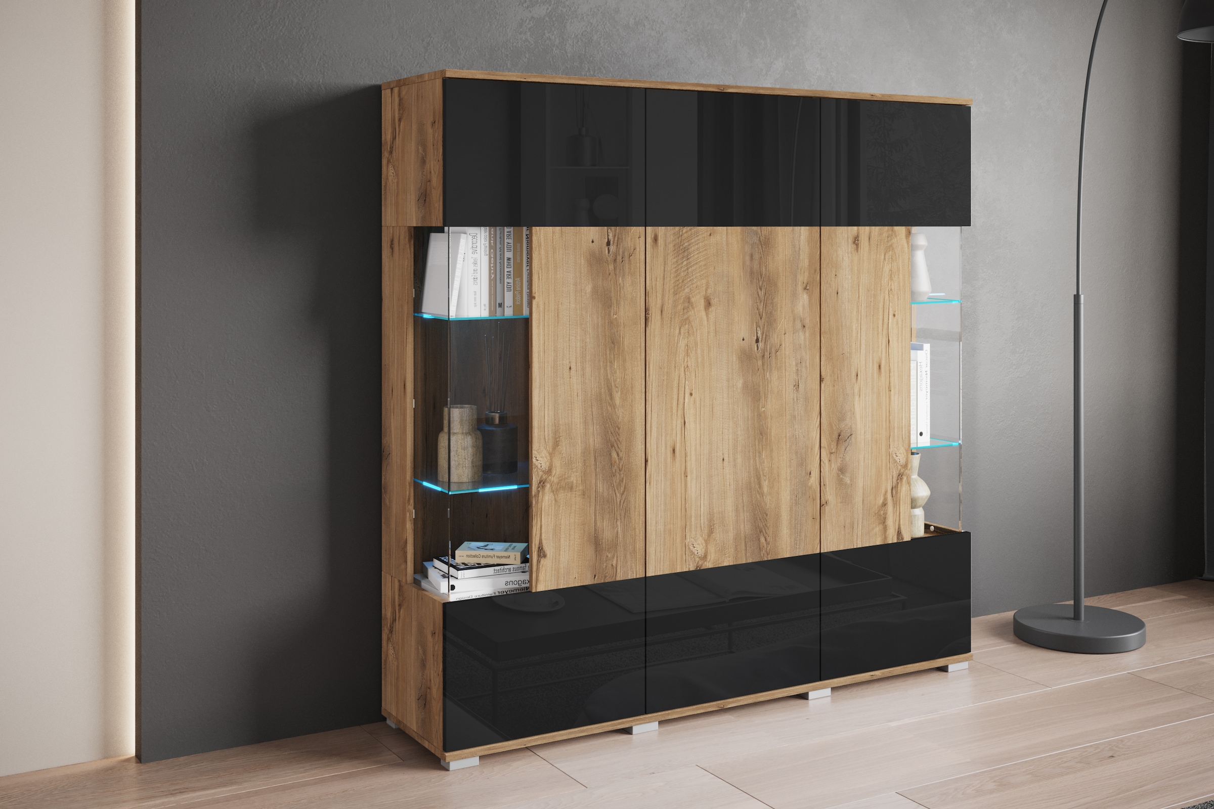 INOSIGN Highboard »Kenia«, (1 St.), Modernes Highboard, mit Glastüren, Breite 135 cm