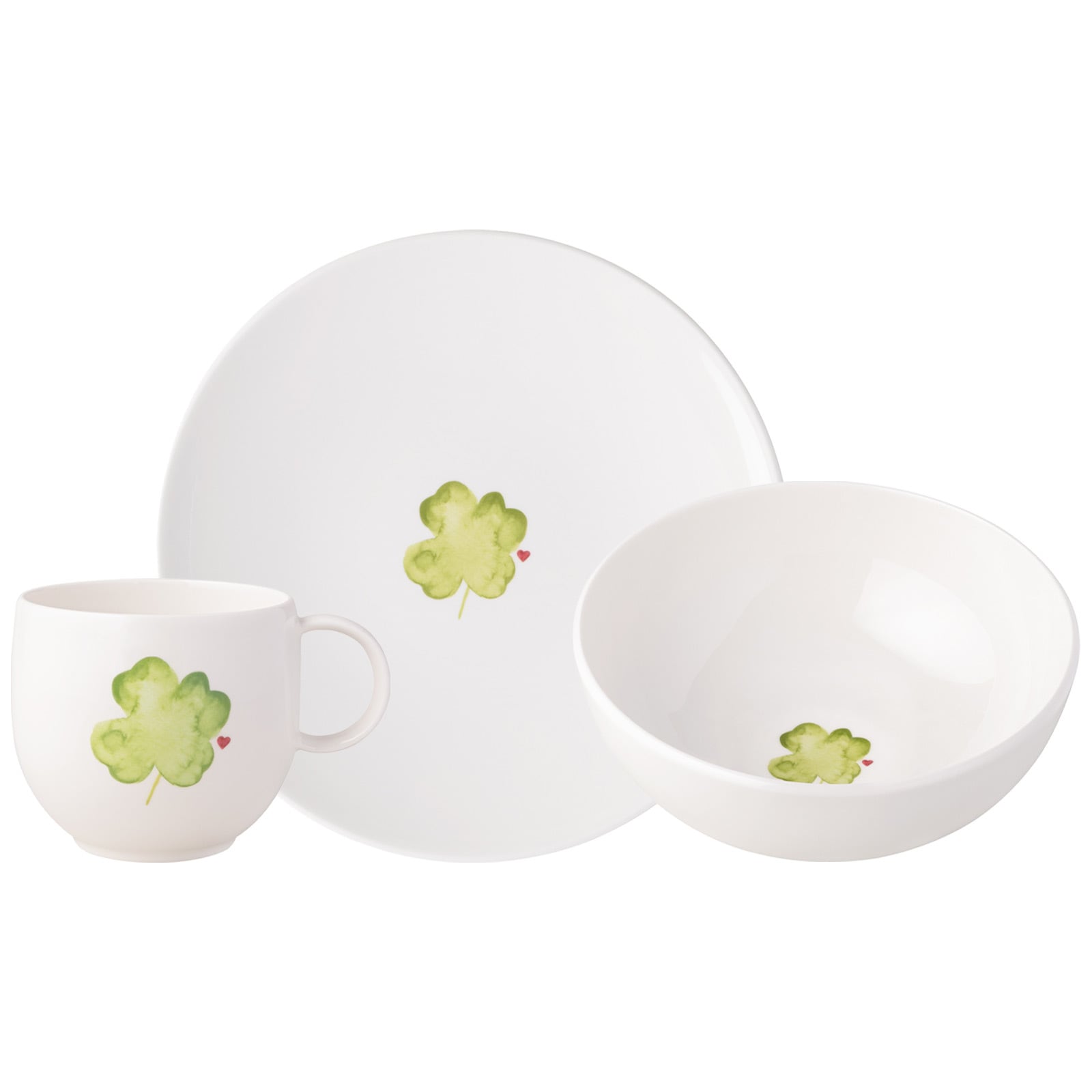 Villeroy & Boch Geschirr-Set "Frühstücksset Good Luck With Love 3er Set bunt" Spülmaschinengeeignet, Mikrowellengeeignet