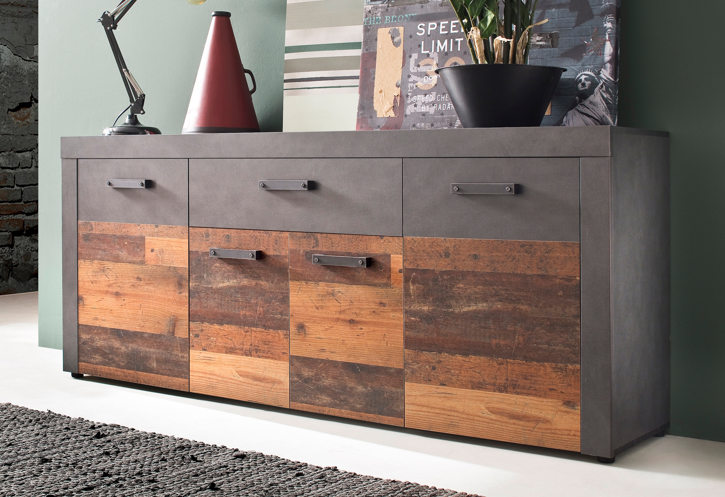 Home affaire Sideboard »Ilana« Sideboard mit 4 Türen & 1 Schublade - (B/T/H) 178/40/76 cm