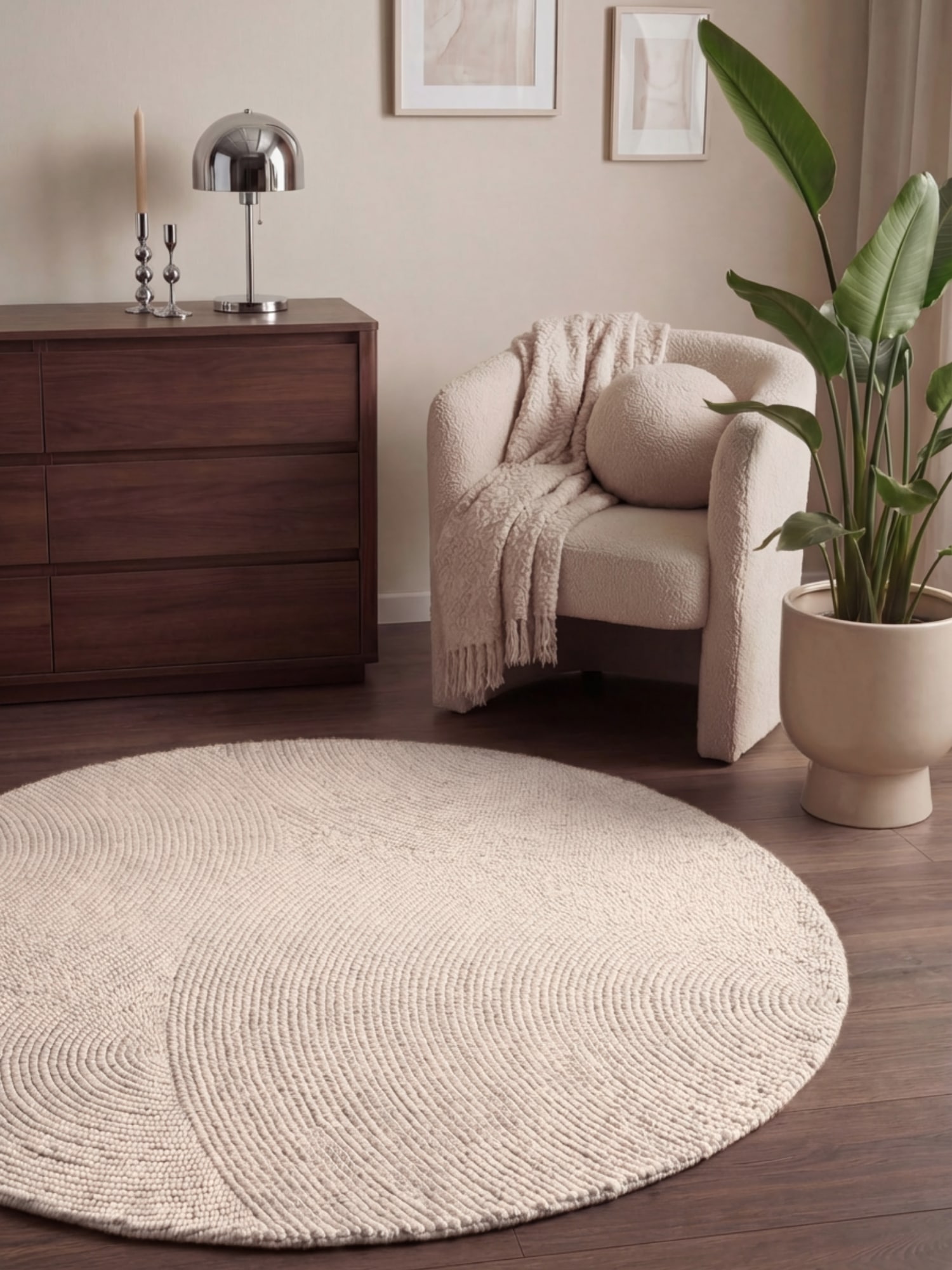 HANSE Home Wollteppich "Calmio, auch als Läufer und in rund" rund 18 mm Höhe Handgetuftet, Wolle, Natur, Wohnzimmer, Schlafzimmer, Skandi, Hygge