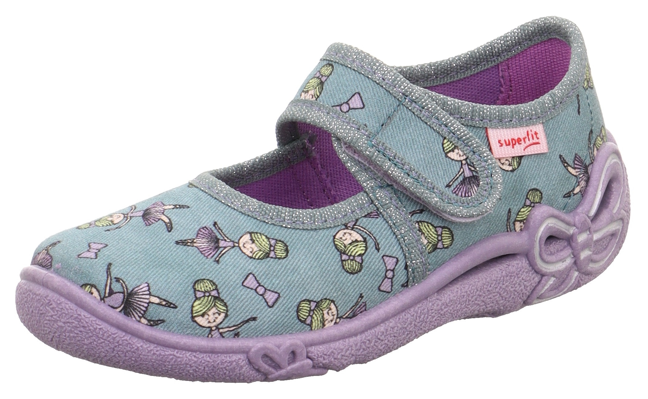 Superfit Hausschuh "BELINDA WMS: mittel", Ballerina, Klettschuh, Kindergarten Schuh mit modischem Motivdruck