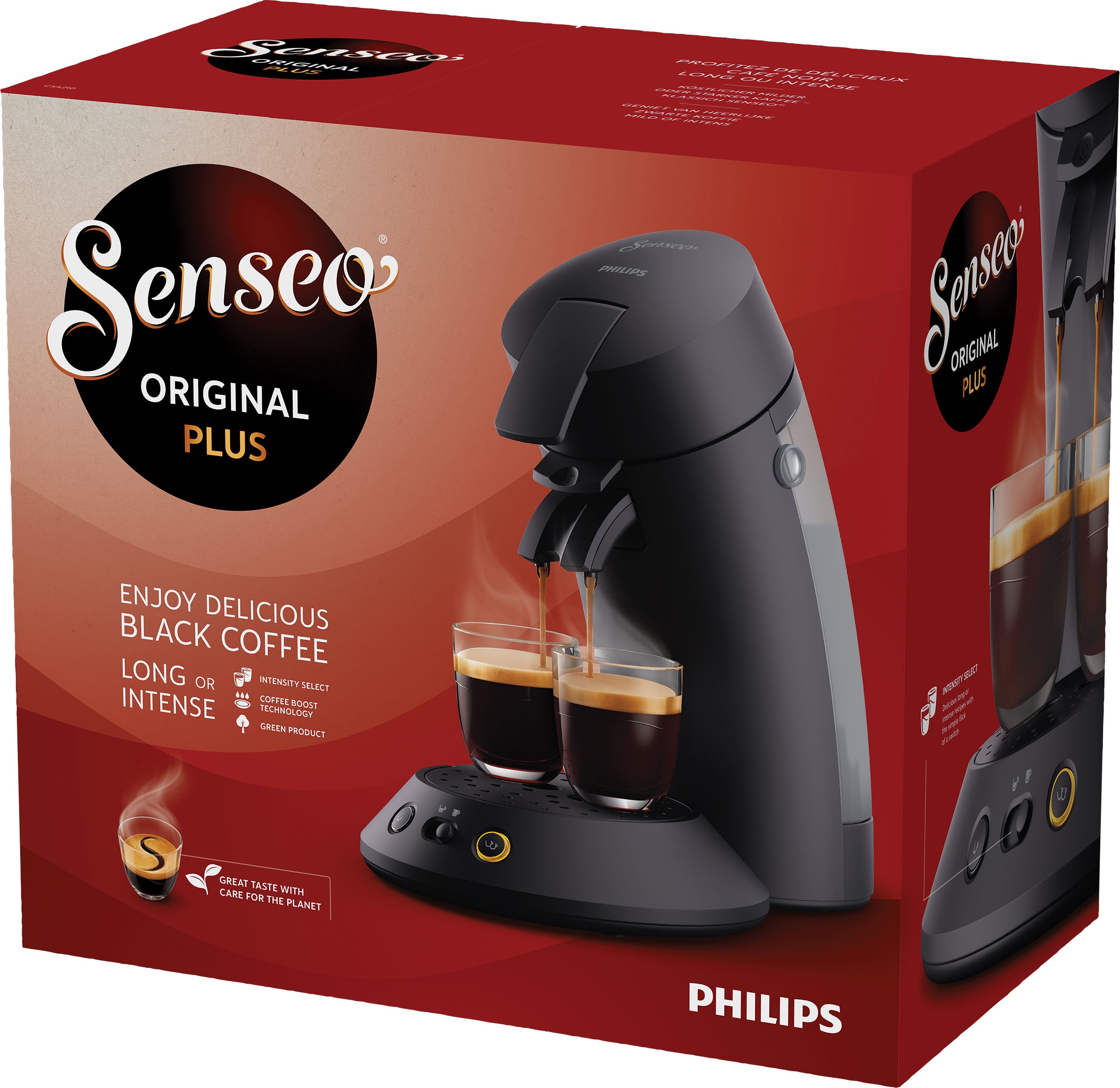 Philips Senseo Kaffeepadmaschine »Original Plus und Kaffeespezialitäten, 28% recyceltem BAUR Plastik 210/60«, aus mit 2 CSA mattschwarz 
